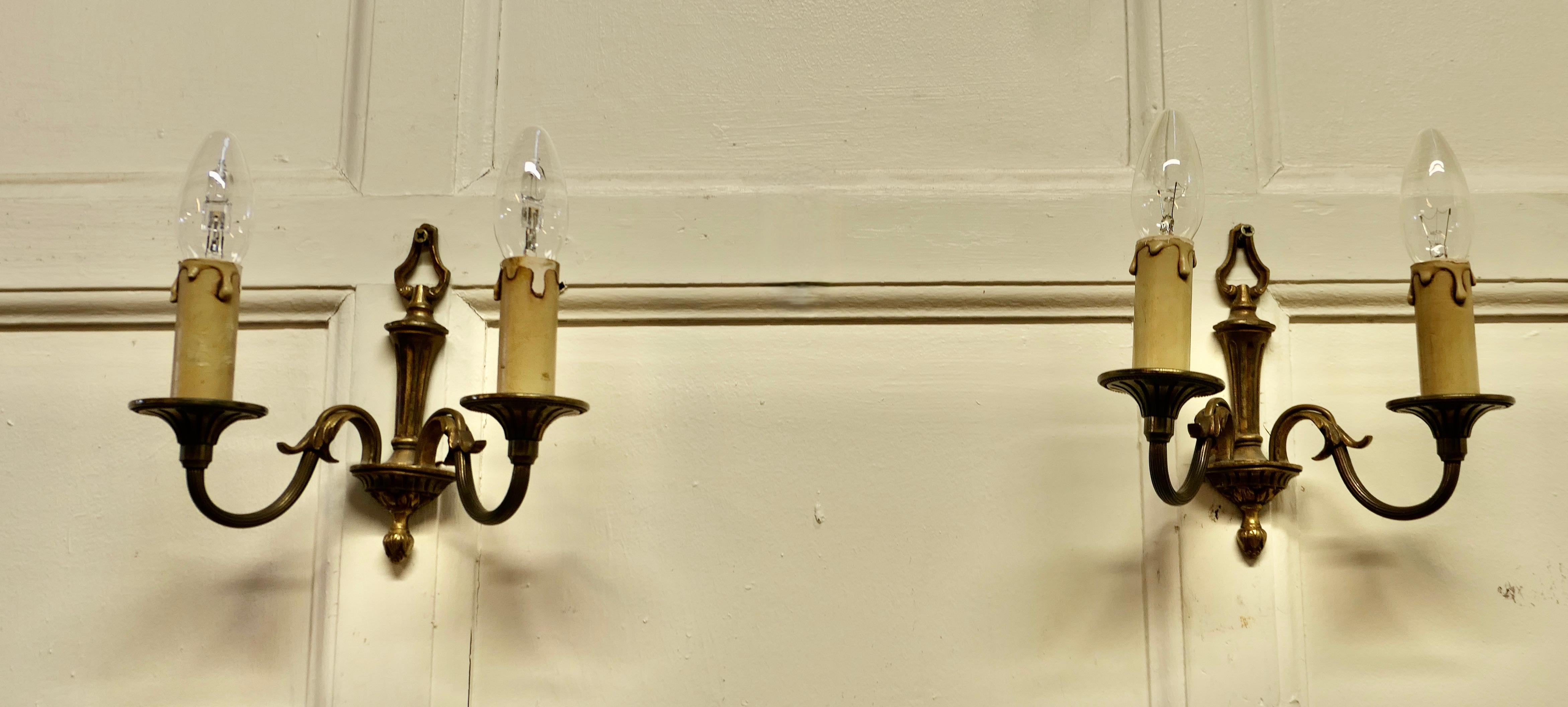 Pair of French Brass Twin Wall Lights 2