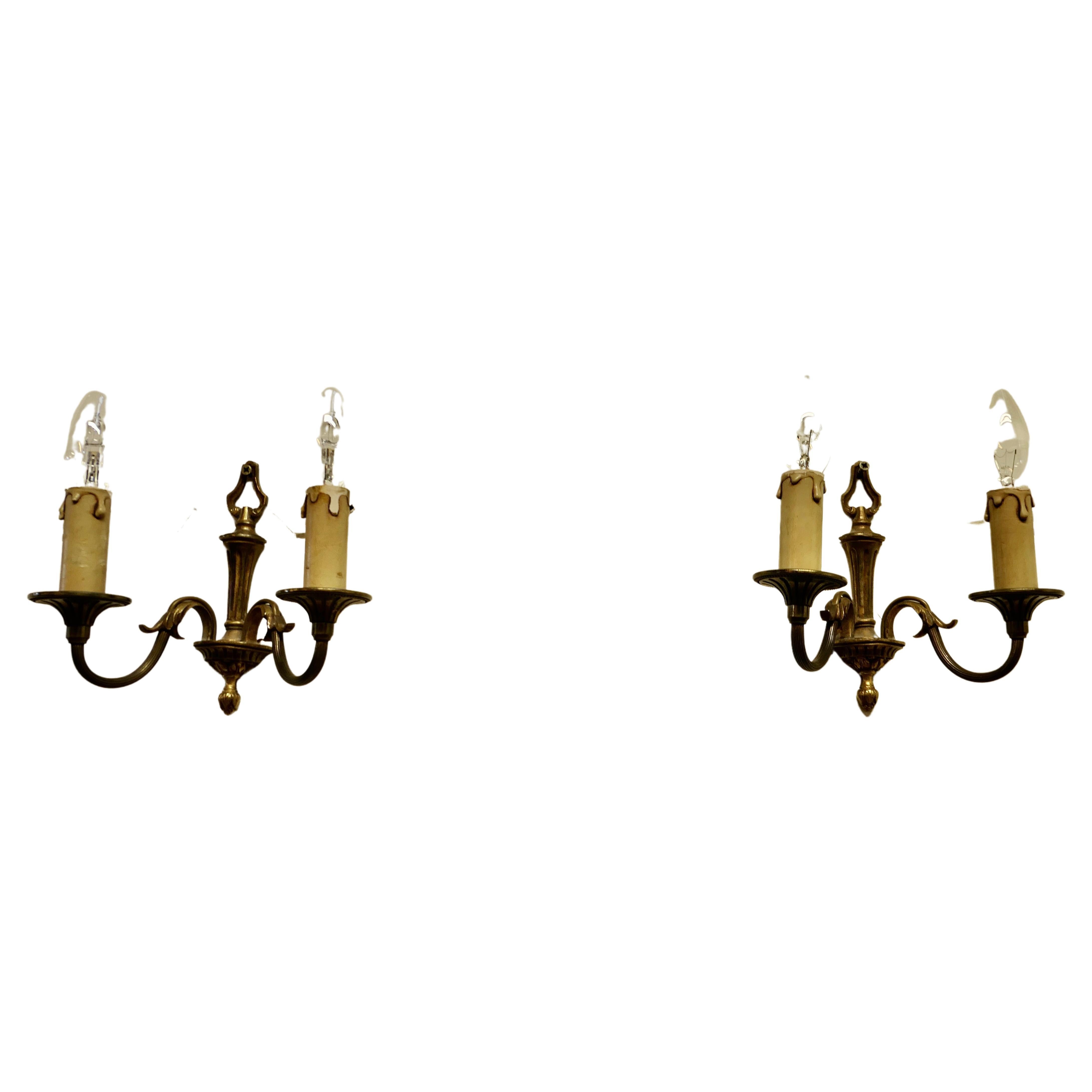 Pair of French Brass Twin Wall Lights