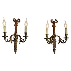 Antique A Pair of French Brass Twin Wall Lights