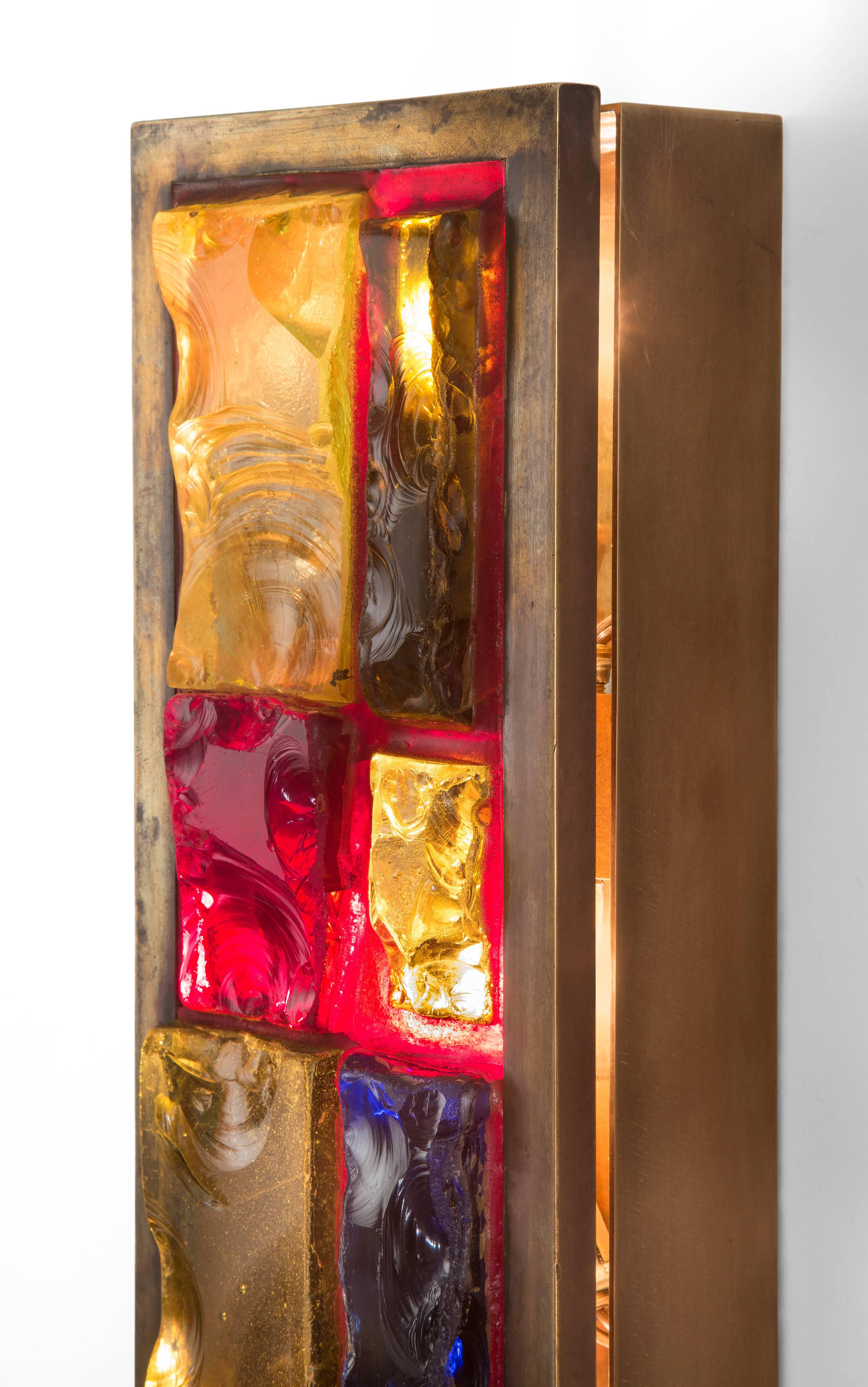 Modern Pair of French Bronze and Resin Sconces For Sale