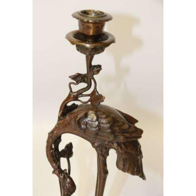 Pair of French Bronze Candlesticks in the Form of Storks, circa 1900 8