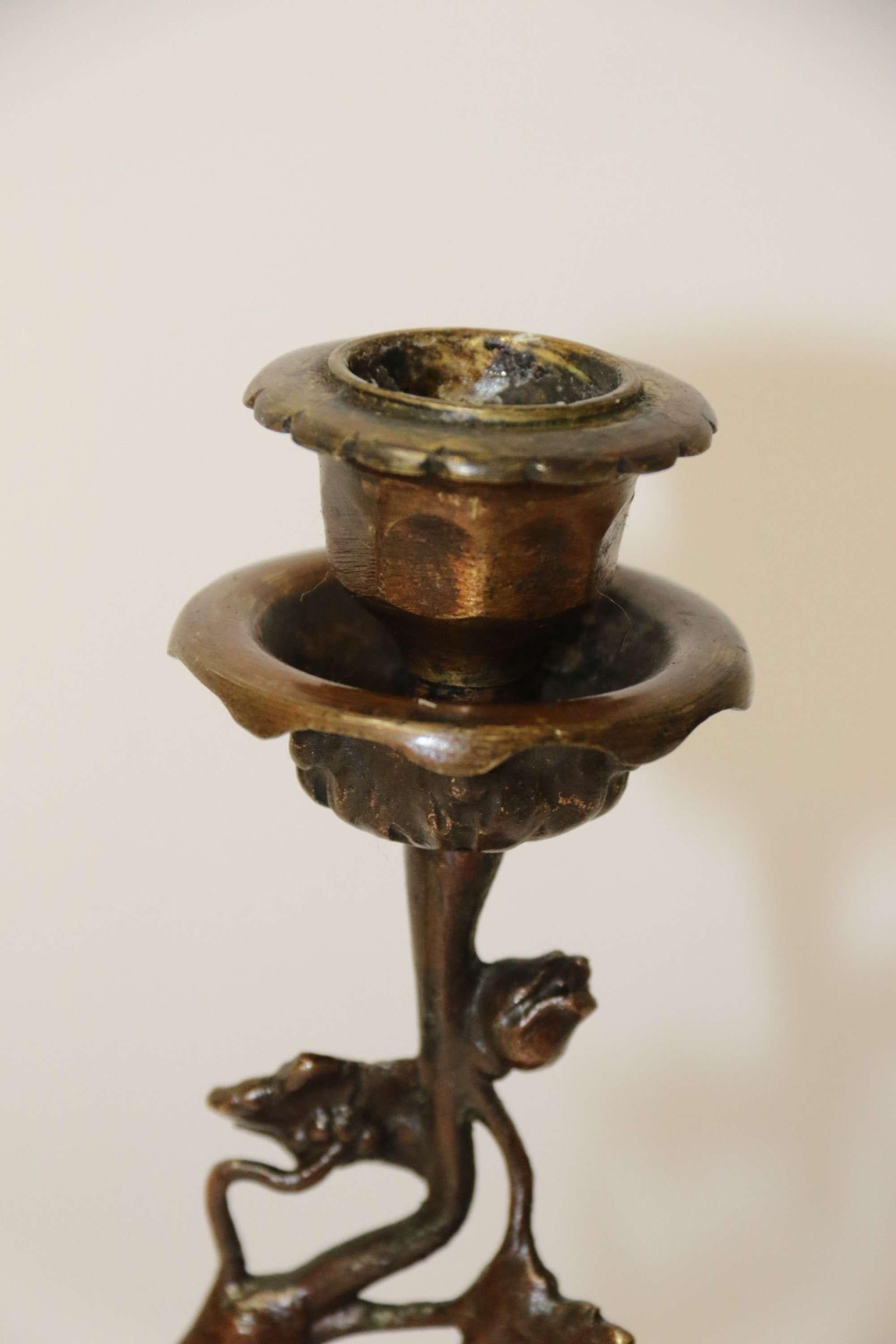 Other Pair of French Bronze Candlesticks in the Form of Storks, circa 1900