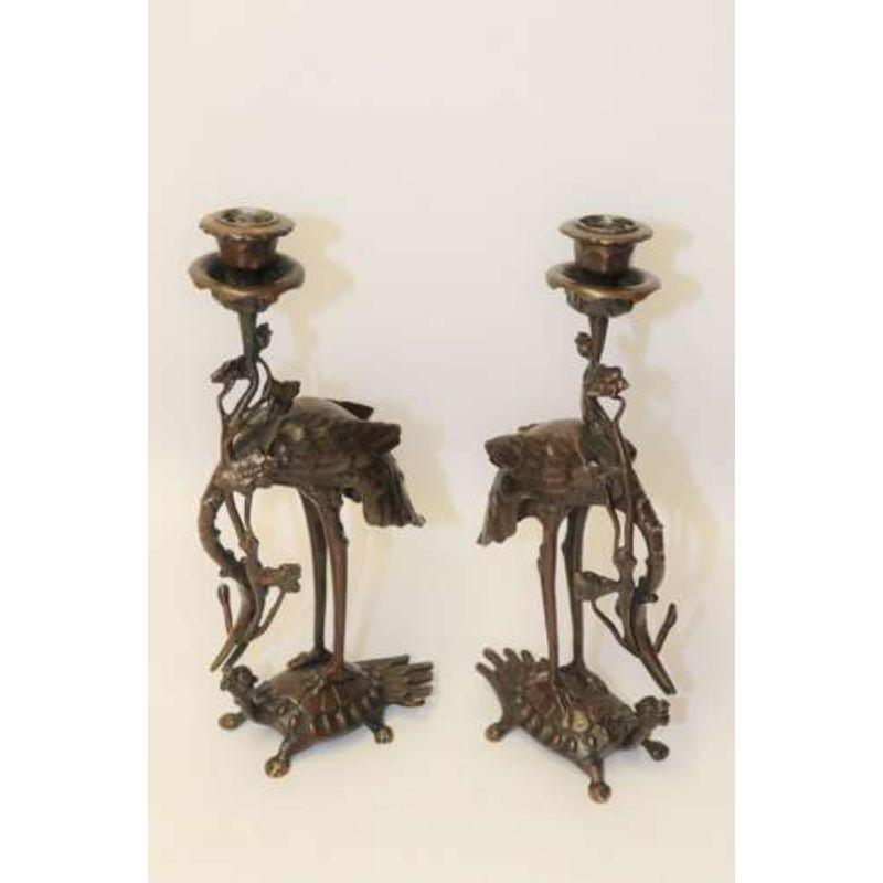 Pair of French Bronze Candlesticks in the Form of Storks, circa 1900 1