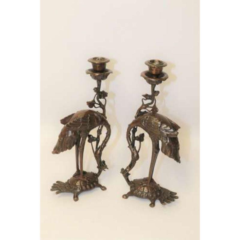 Pair of French Bronze Candlesticks in the Form of Storks, circa 1900 2