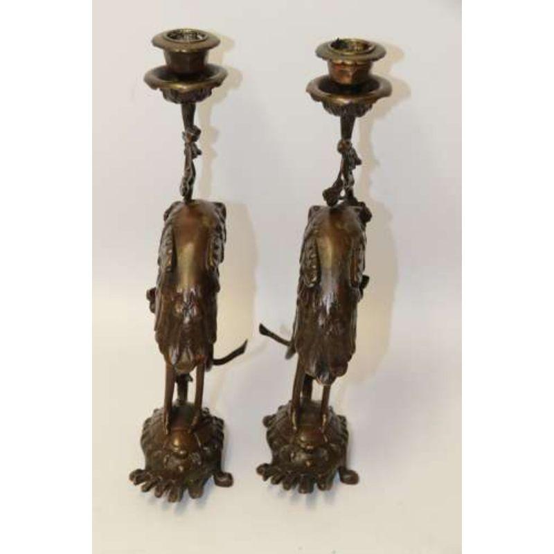 Pair of French Bronze Candlesticks in the Form of Storks, circa 1900 4