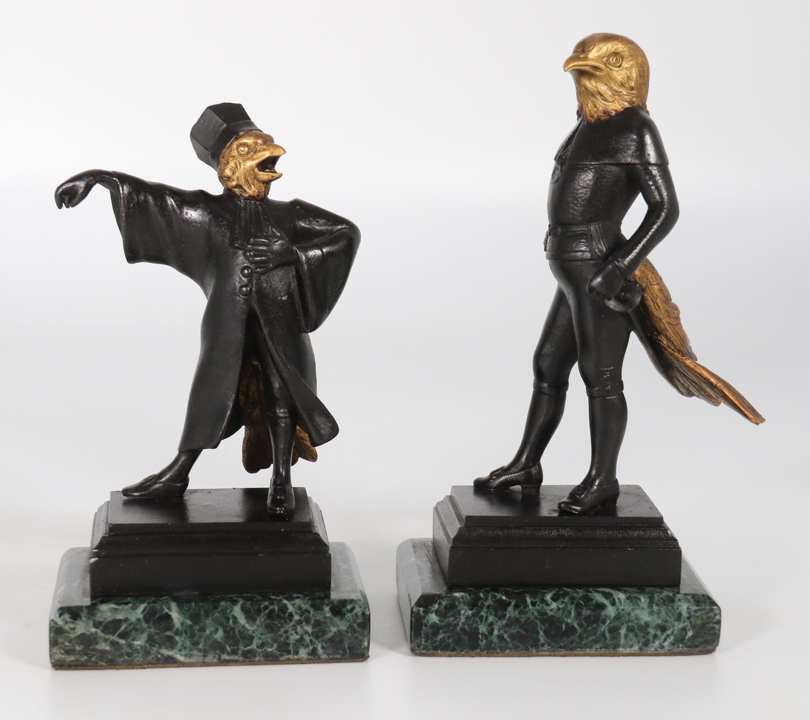 A  pair of French bronze caricature figures of theatrical birds, circa 1880 For Sale 3