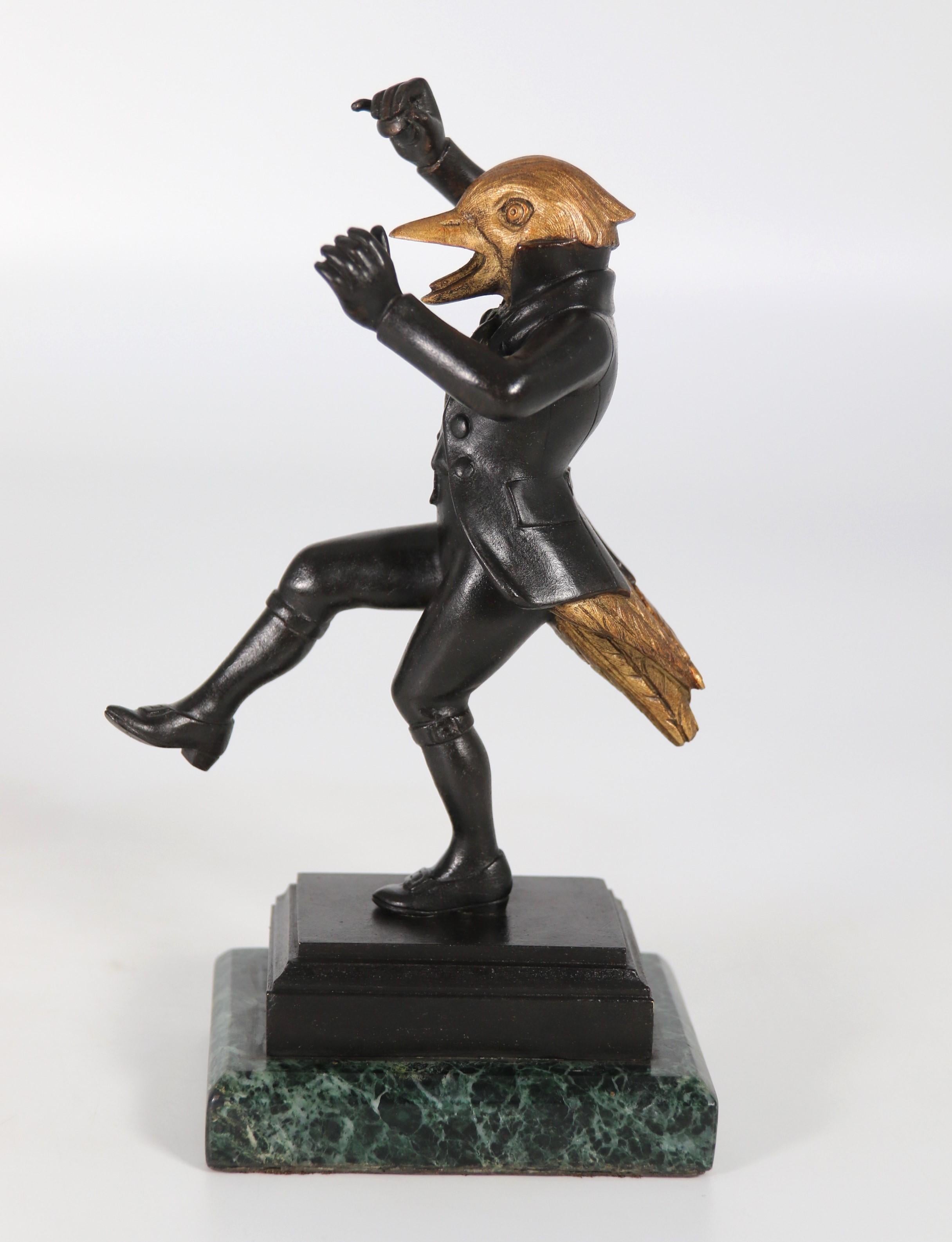 A pair of  French bronze caricature figures of theatrical birds, circa 1880 For Sale 7