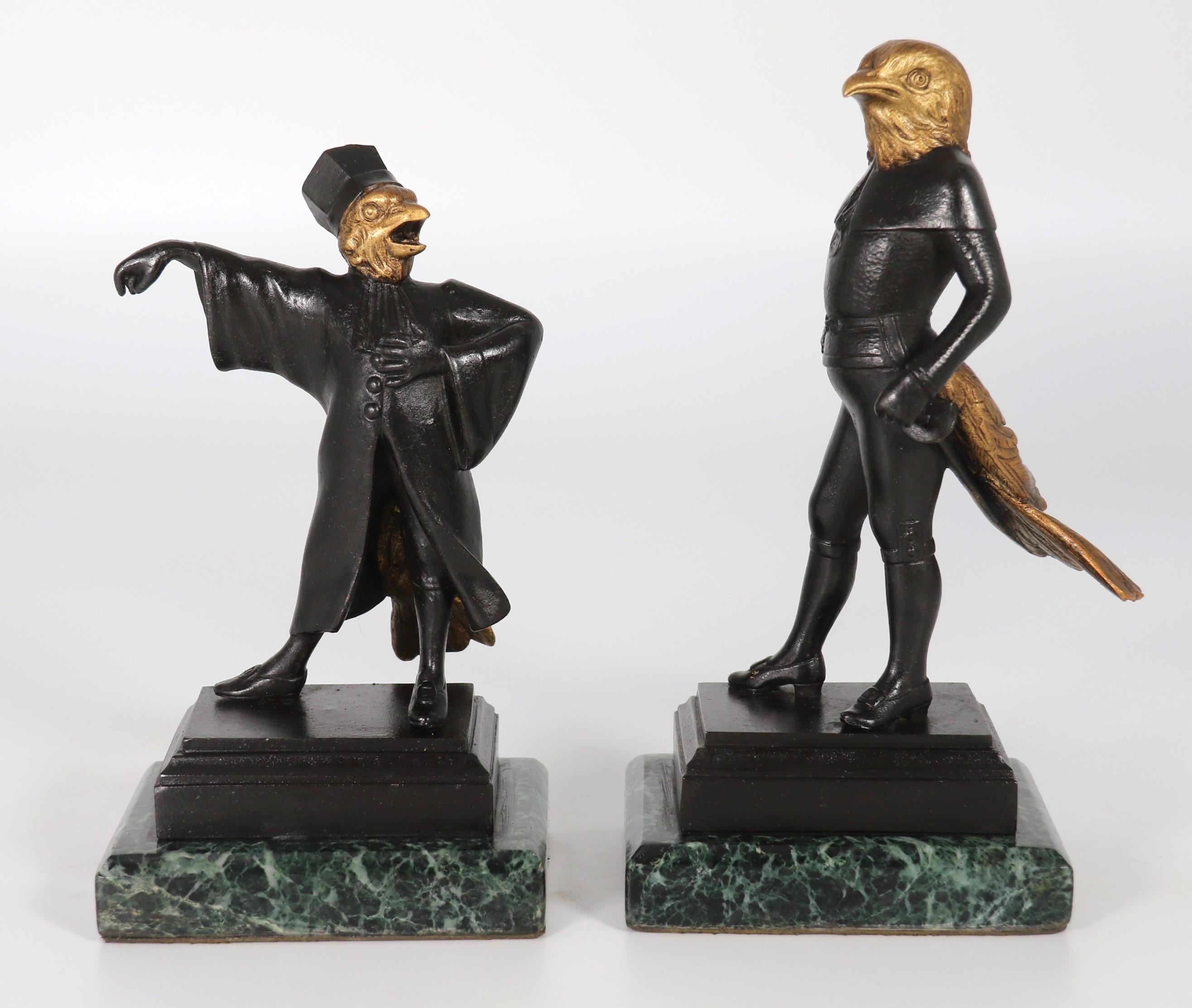 Early Victorian A  pair of French bronze caricature figures of theatrical birds, circa 1880 For Sale