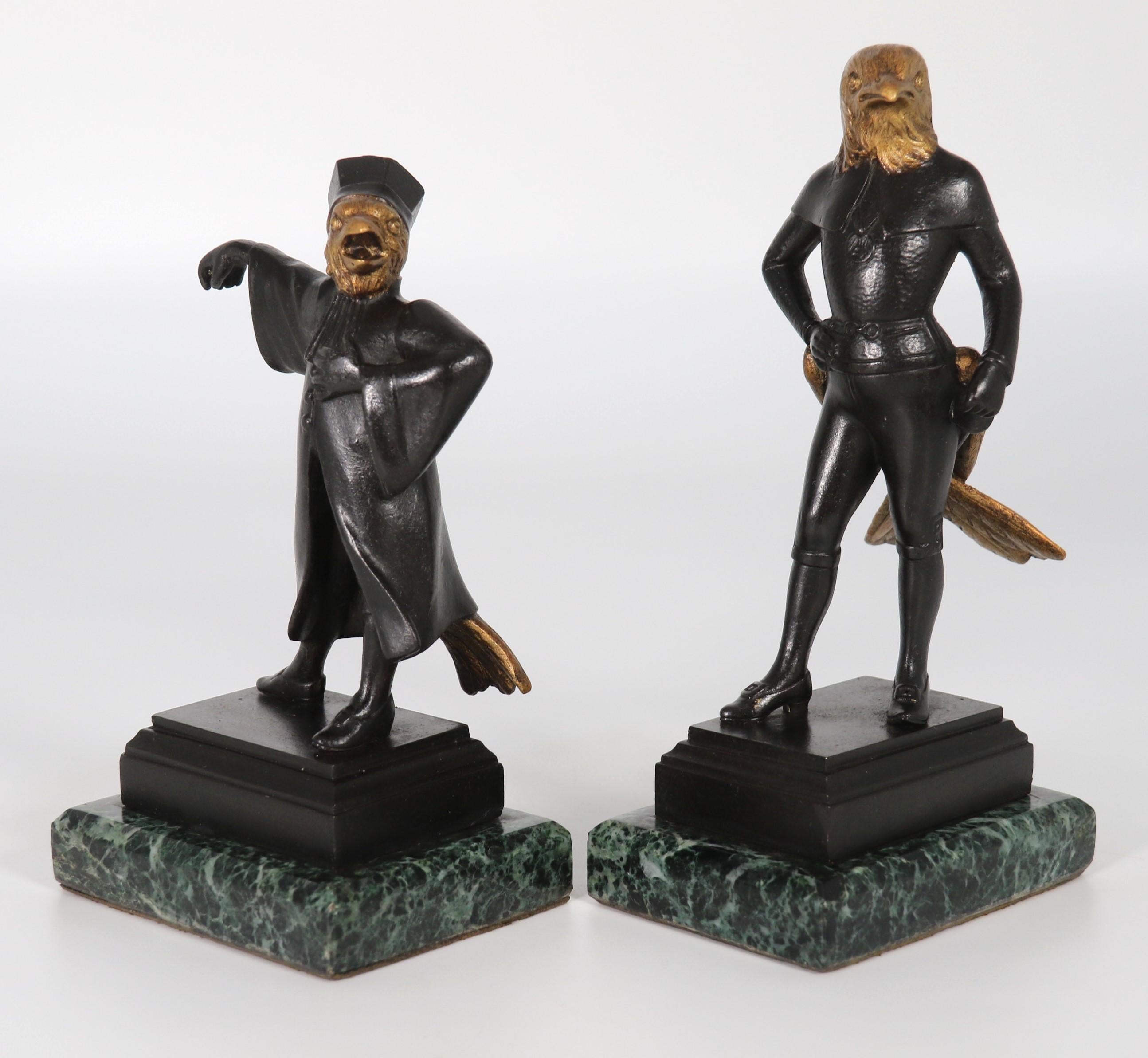 Cast A  pair of French bronze caricature figures of theatrical birds, circa 1880 For Sale
