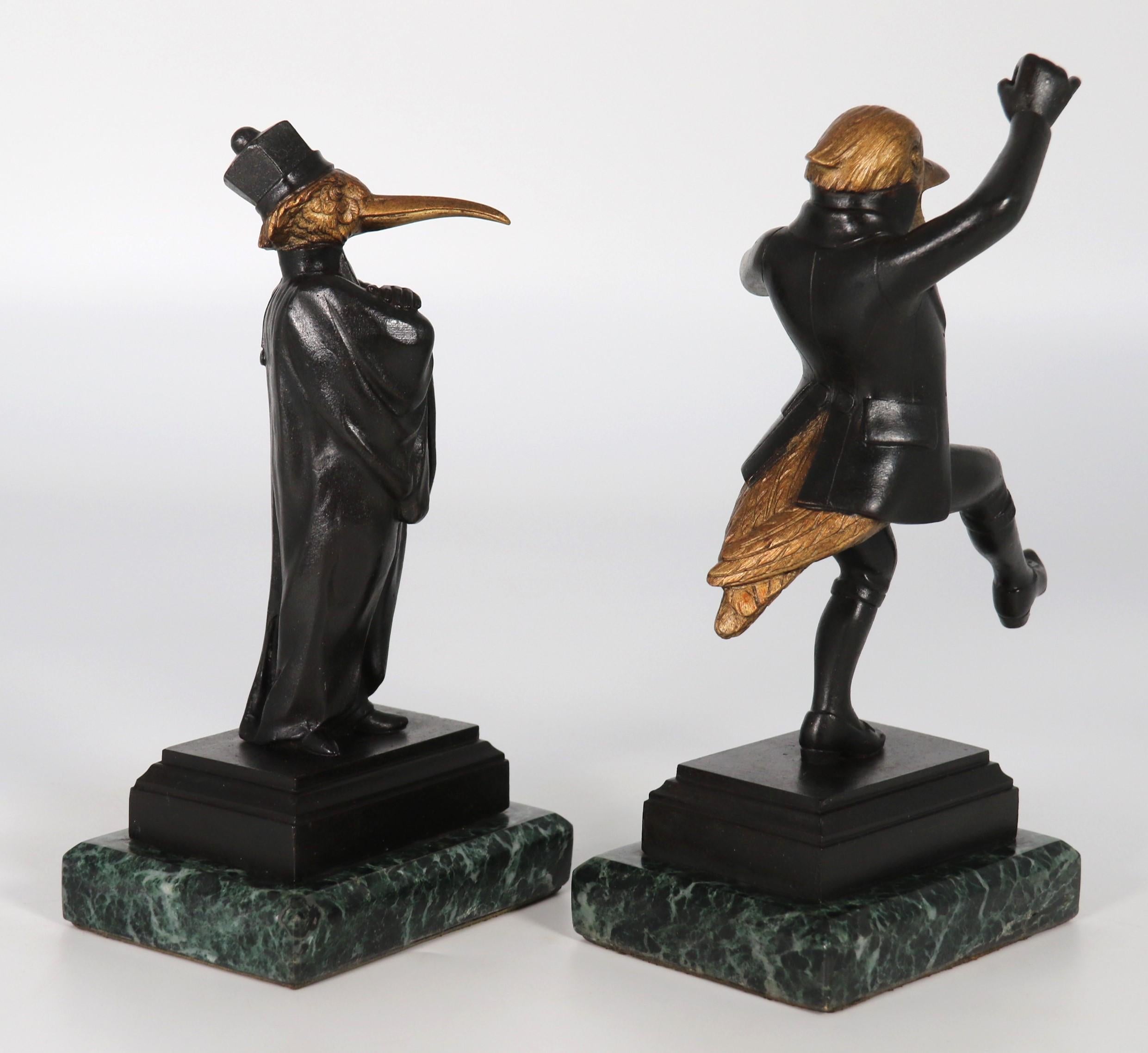 19th Century A pair of  French bronze caricature figures of theatrical birds, circa 1880 For Sale