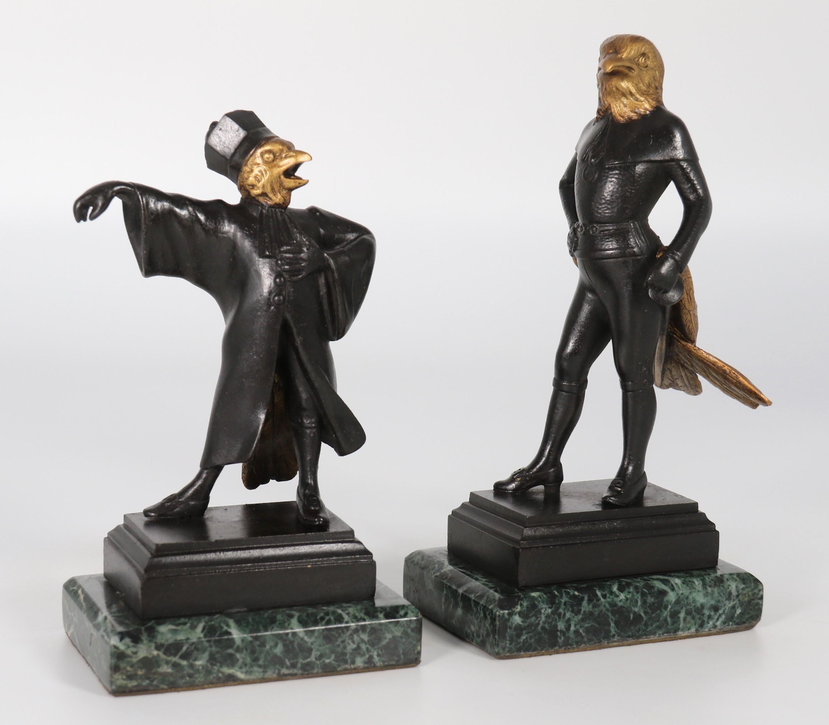 A  pair of French bronze caricature figures of theatrical birds, circa 1880 For Sale 1