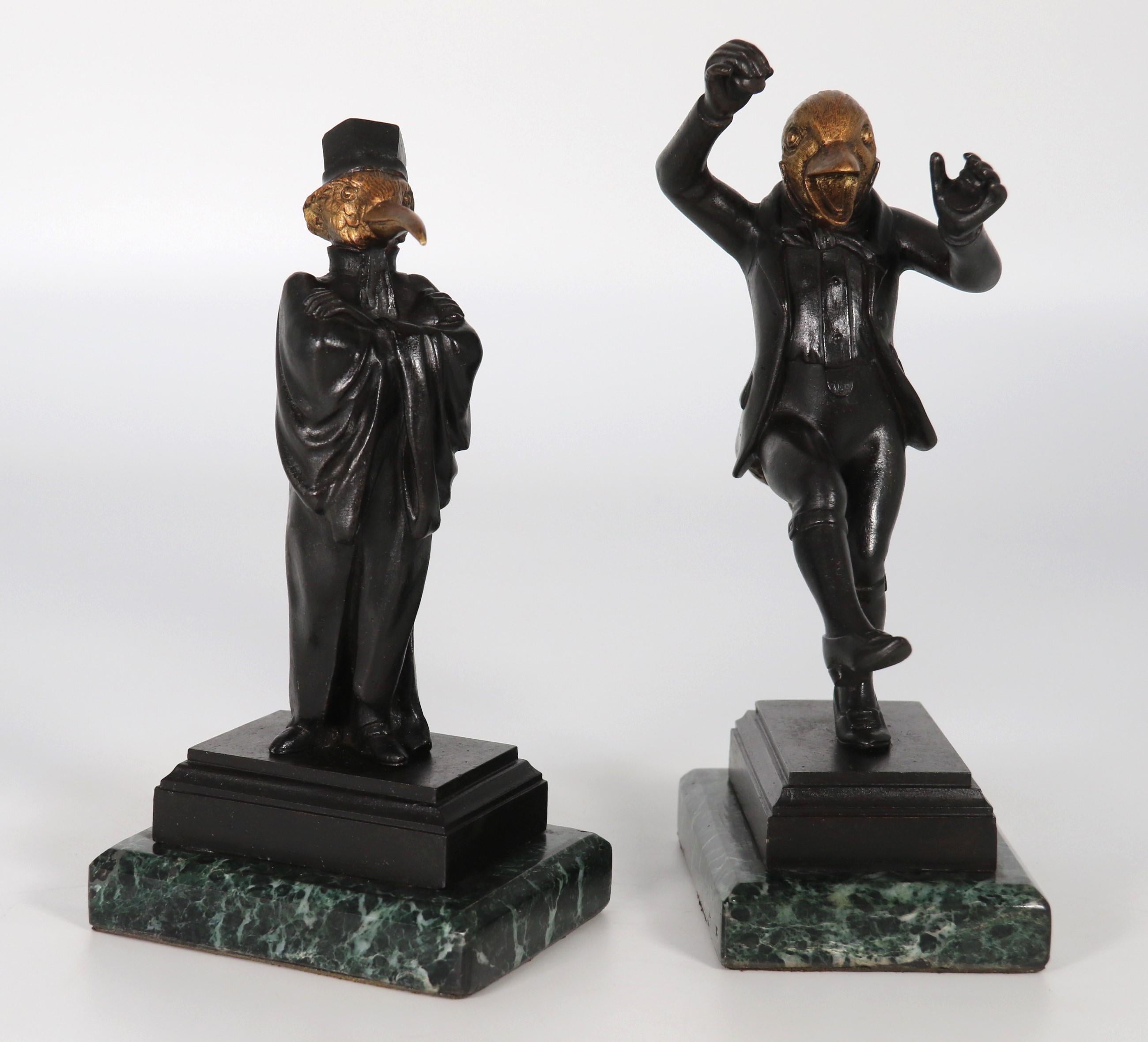 A pair of  French bronze caricature figures of theatrical birds, circa 1880 For Sale 1