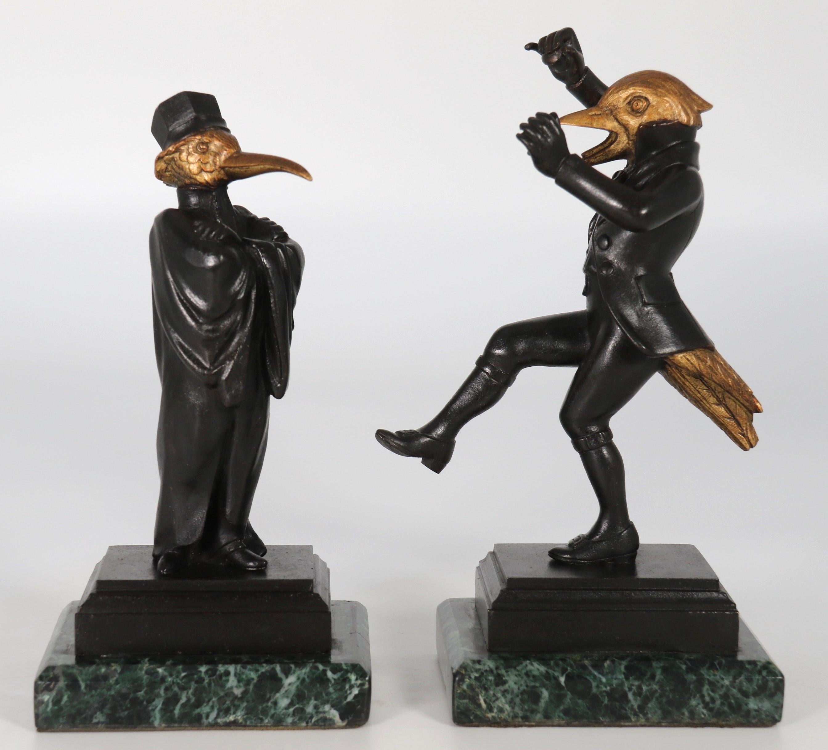 A pair of  French bronze caricature figures of theatrical birds, circa 1880 For Sale 2