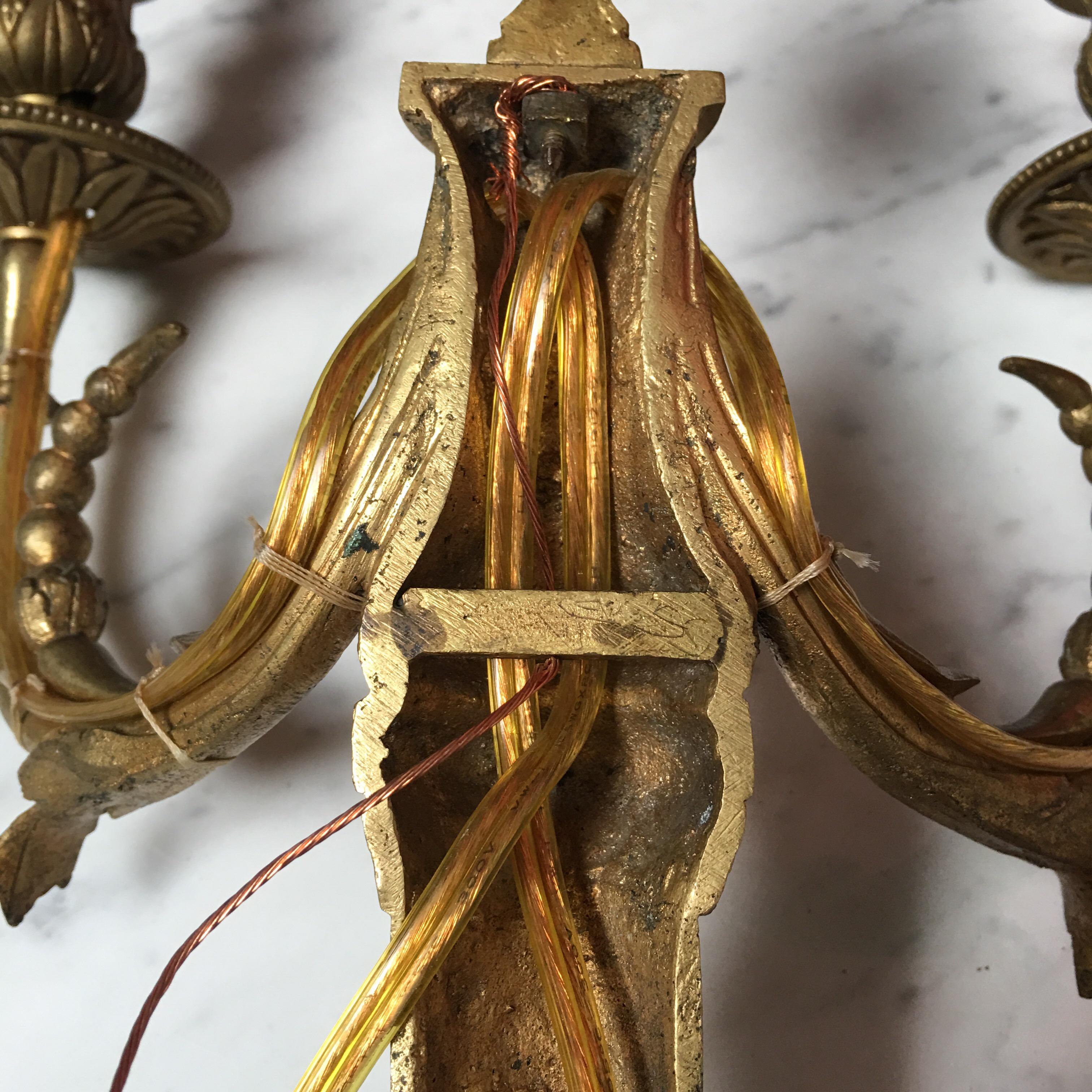 Pair of French Bronze Louis XVI Style Wall Sconces For Sale 7
