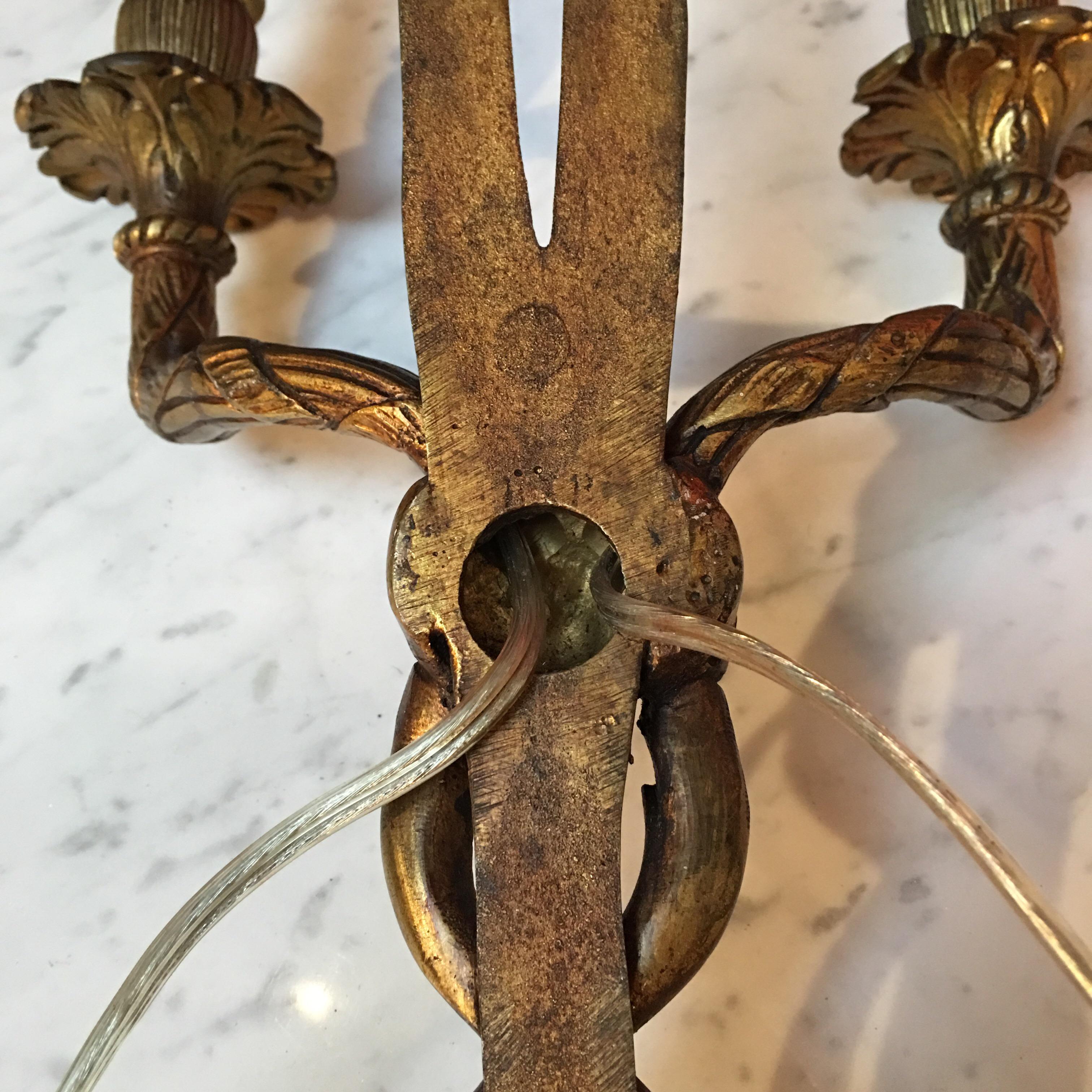 Pair of French Bronze Louis XVI Style Wall Sconces 7