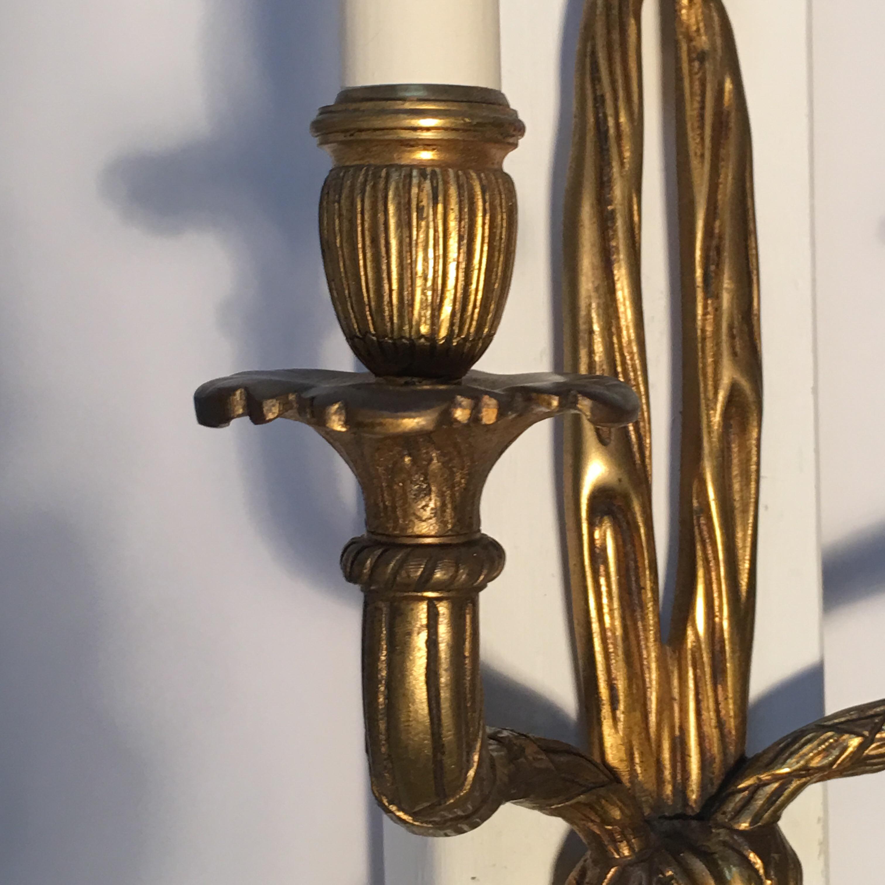 20th Century Pair of French Bronze Louis XVI Style Wall Sconces