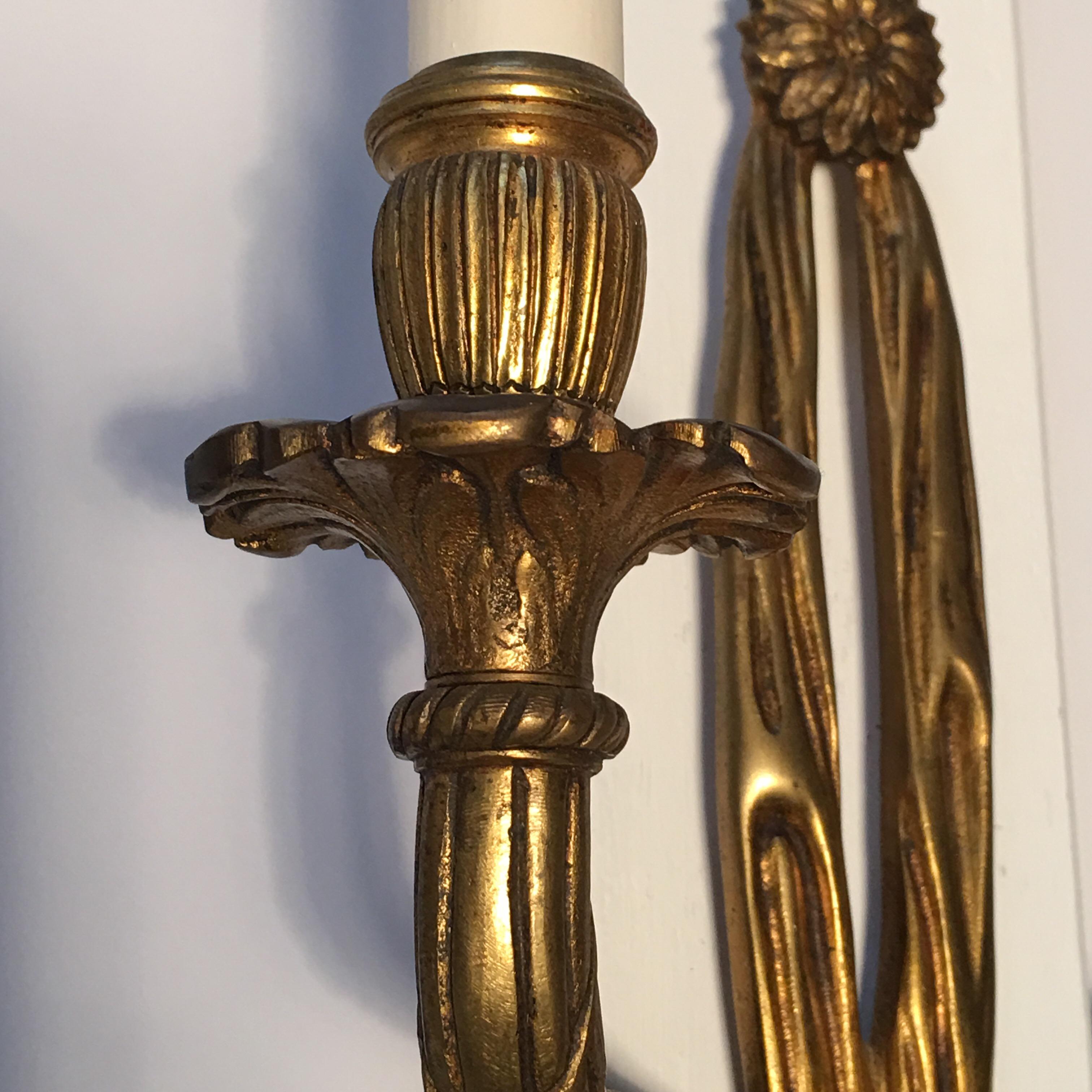 Pair of French Bronze Louis XVI Style Wall Sconces 1