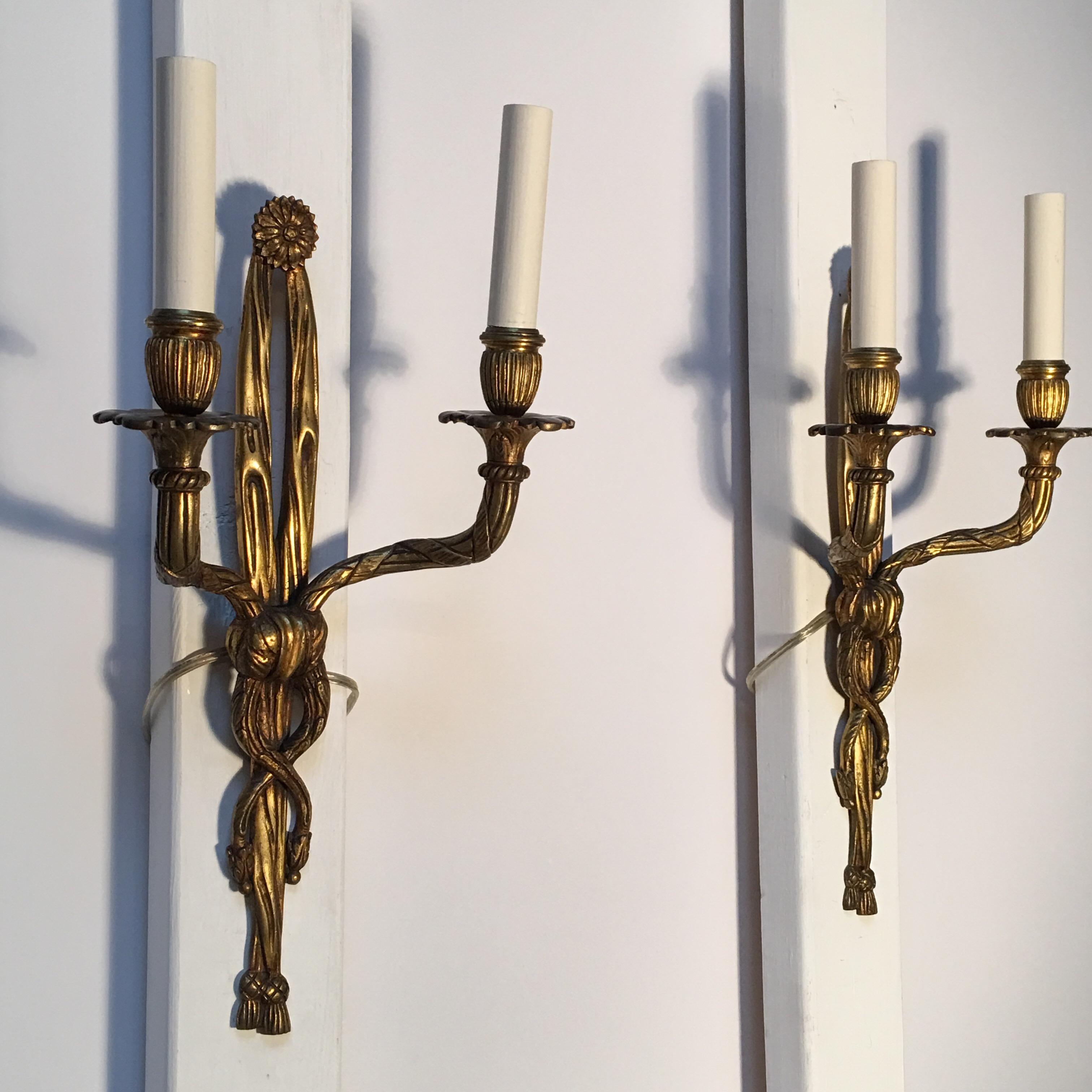 Pair of French Bronze Louis XVI Style Wall Sconces 2