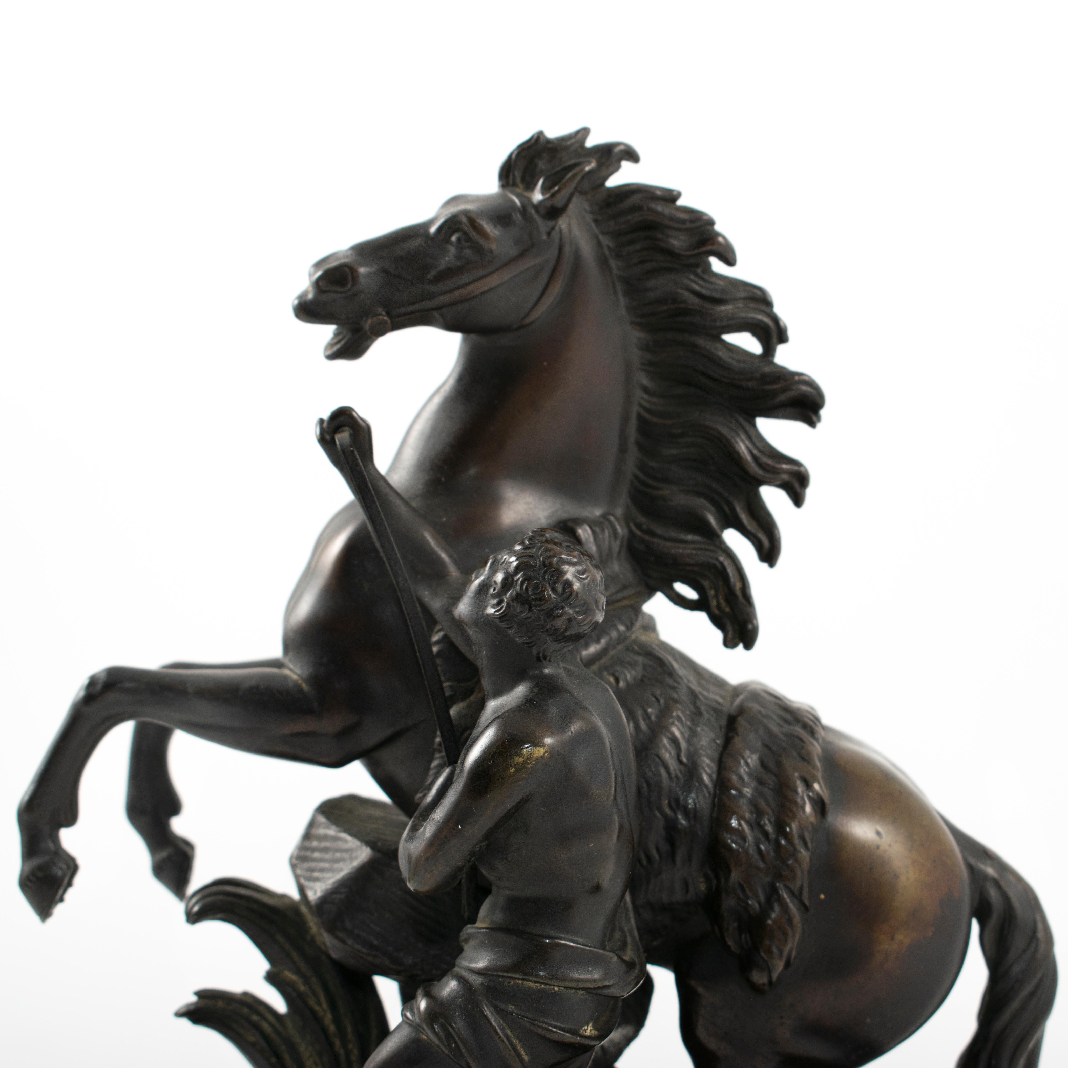 Classical Roman Pair of French Bronze Marly Horses After Guillaume Coustou