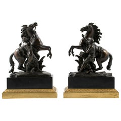 Pair of French Bronze Marly Horses After Guillaume Coustou