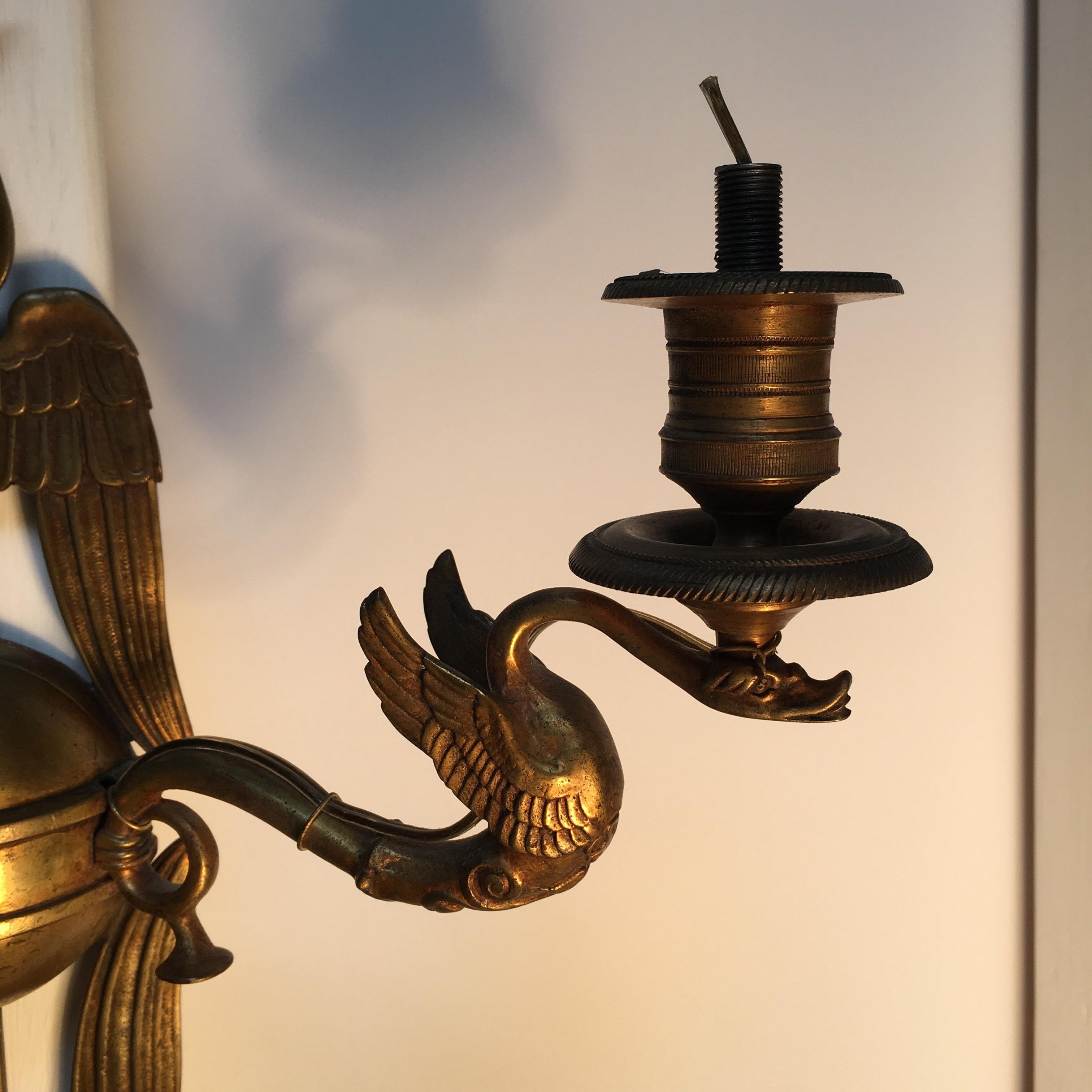 Cast Pair of French Bronze Neoclassical Style Sconces For Sale