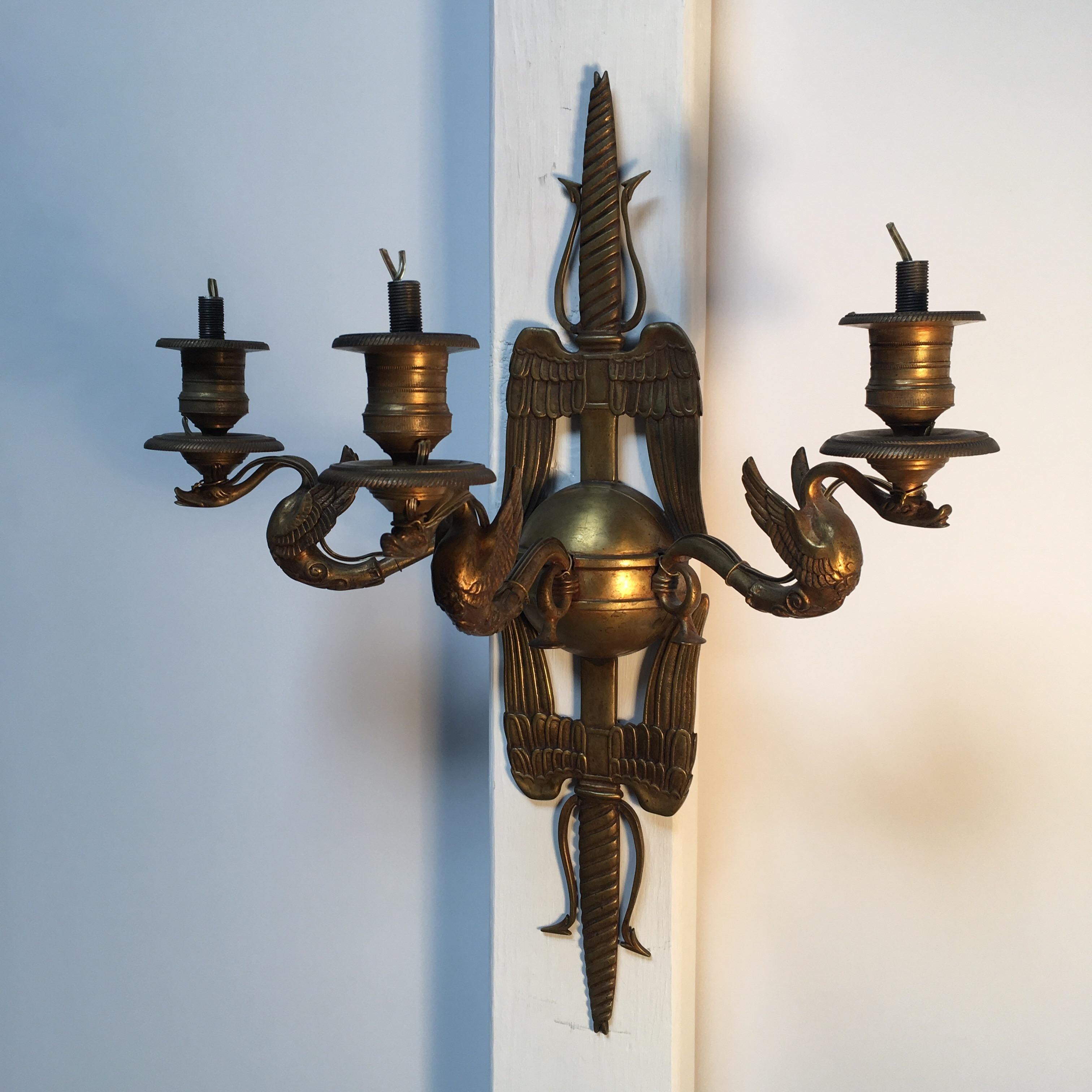 Pair of French Bronze Neoclassical Style Sconces For Sale 3