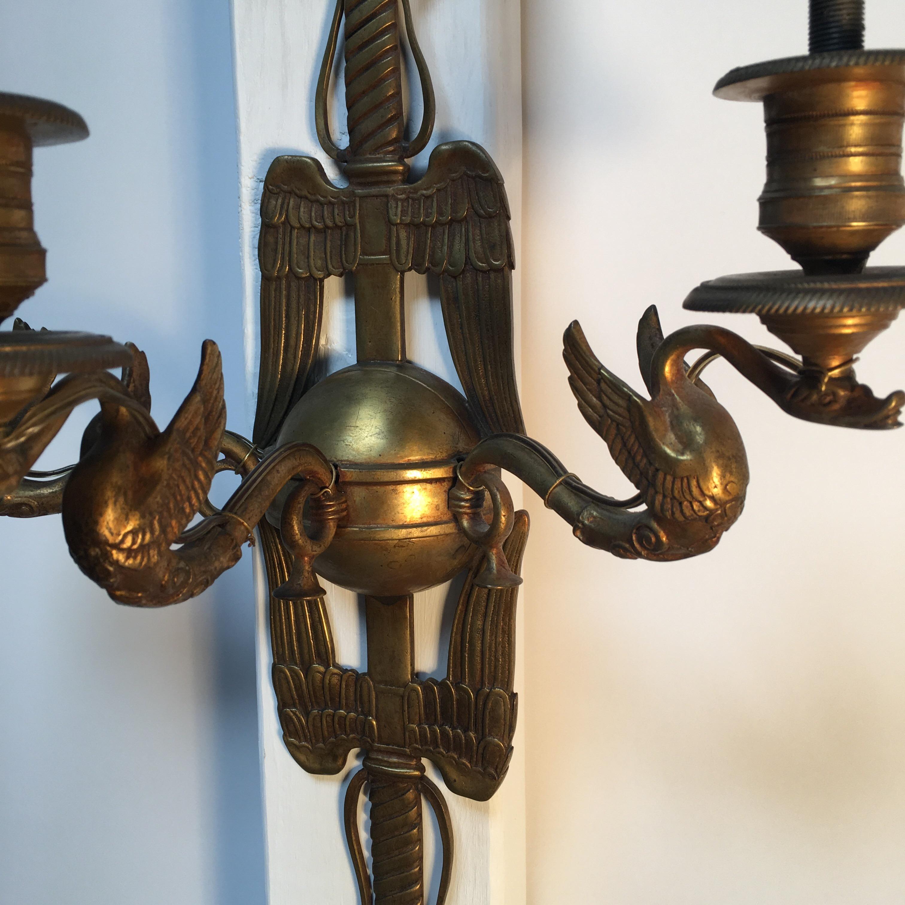 Pair of French Bronze Neoclassical Style Sconces For Sale 4