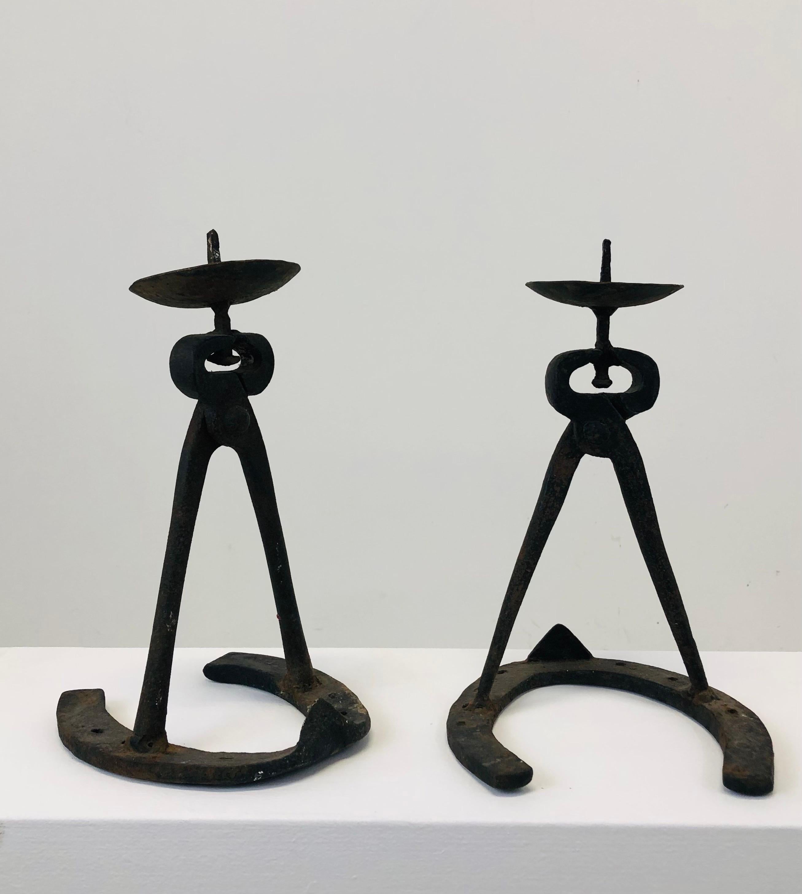 Pair of French Brustalist Candle Holder, 1950 In Good Condition For Sale In SOTTEVILLE-LÈS-ROUEN, FR