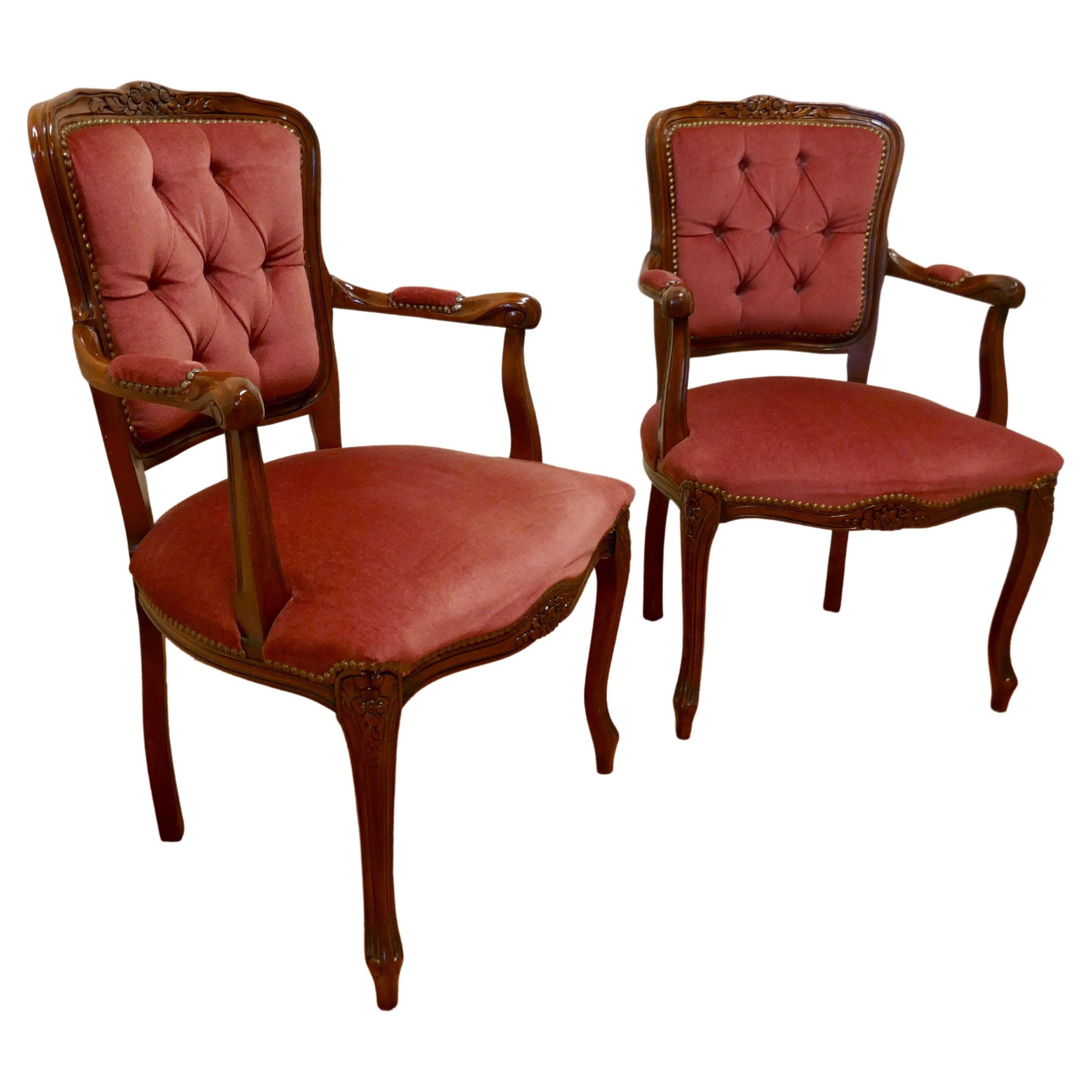 Pair of French Button Back Salon Chairs  For Sale
