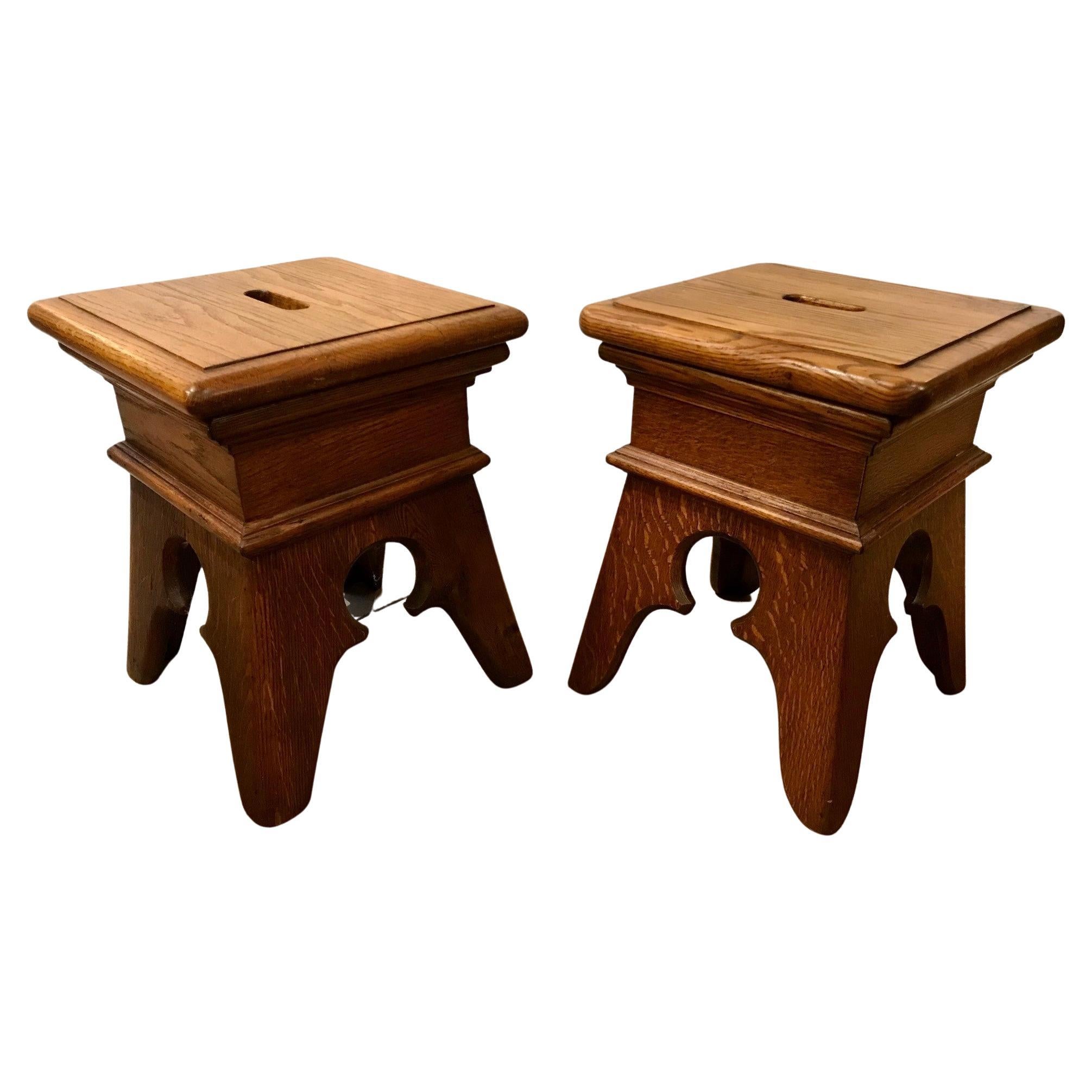 A Pair of French Canadian Oak Stools For Sale