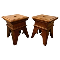 Antique A Pair of French Canadian Oak Stools