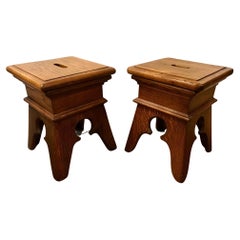 Antique A Pair of French Canadian Oak Stools