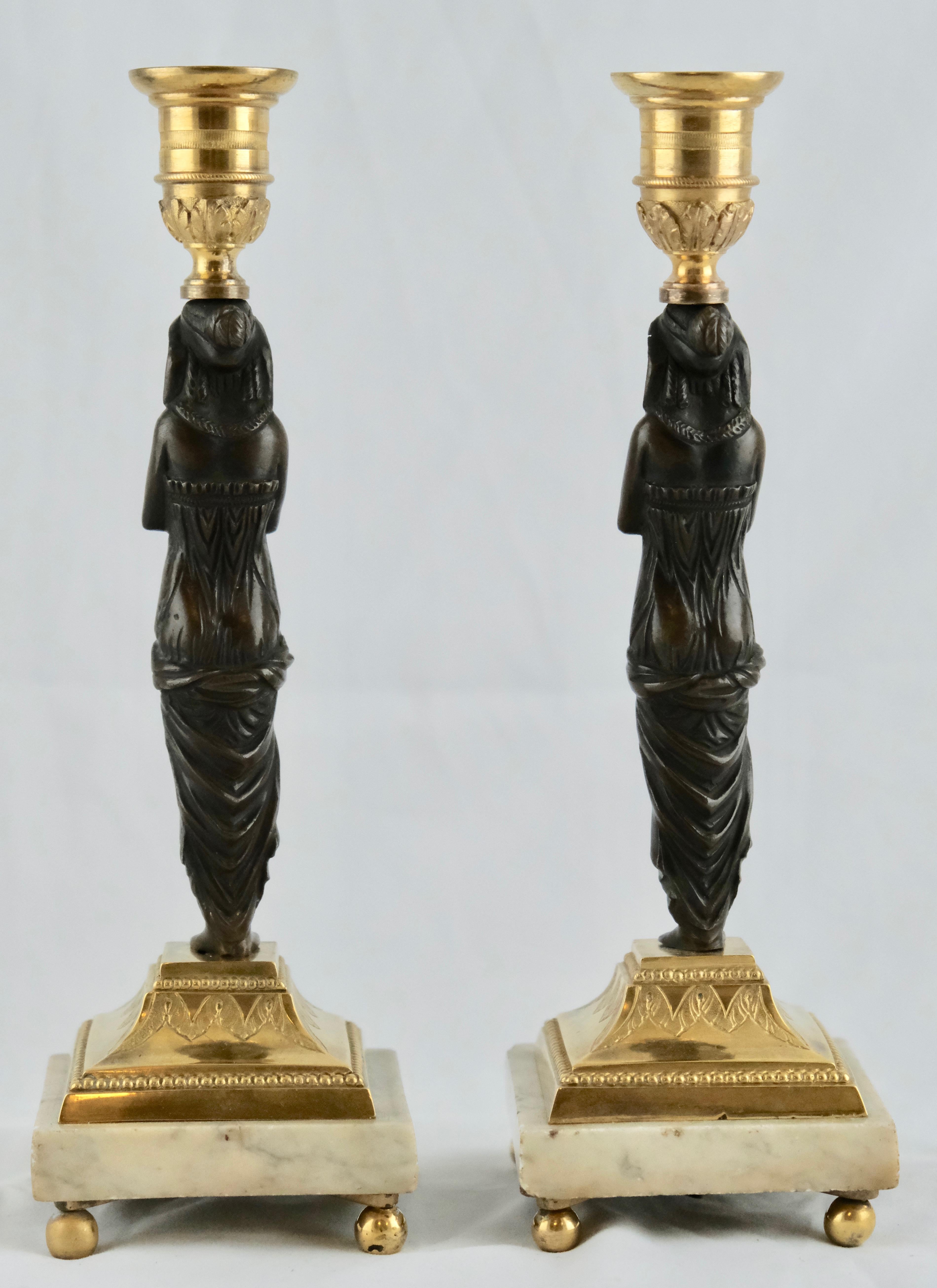 Cast Pair of French Candlesticks, Empire Made ca 1810
