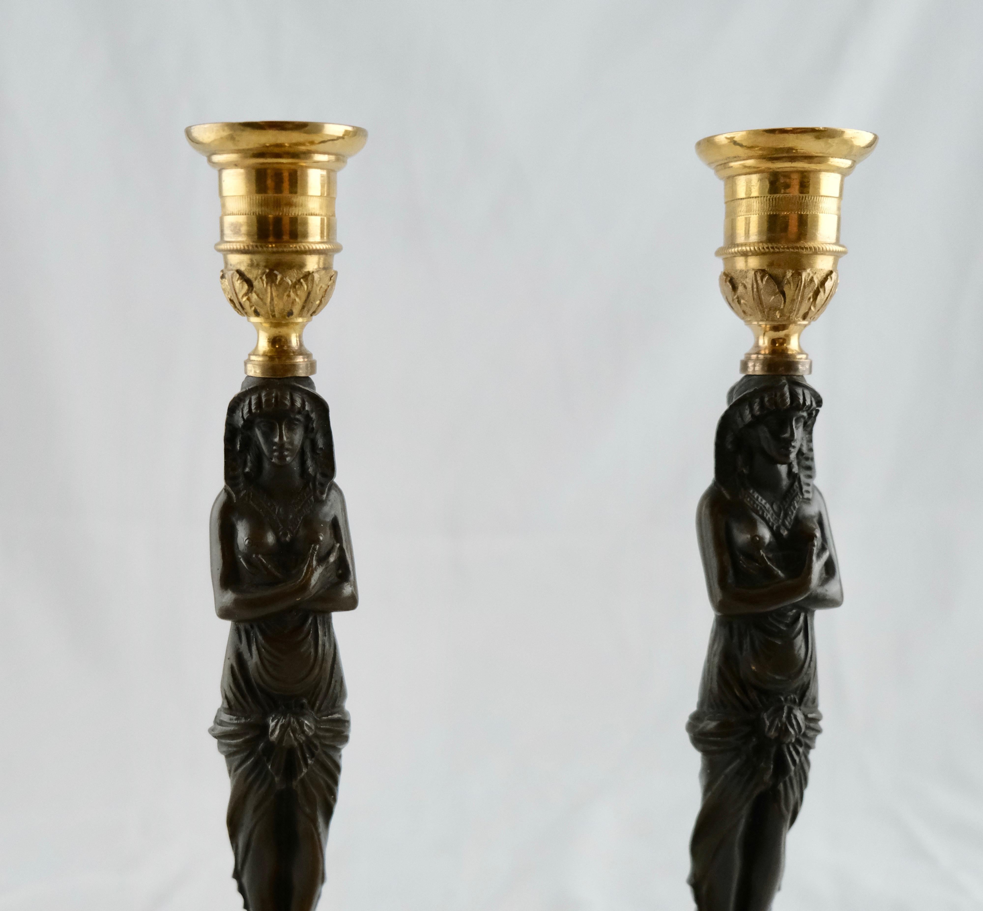 19th Century Pair of French Candlesticks, Empire Made ca 1810