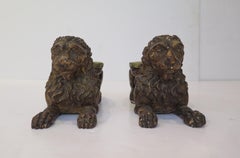 A Pair Of French Carved Giltwood Reclining Lion Sculptures, Florentine, With Pad