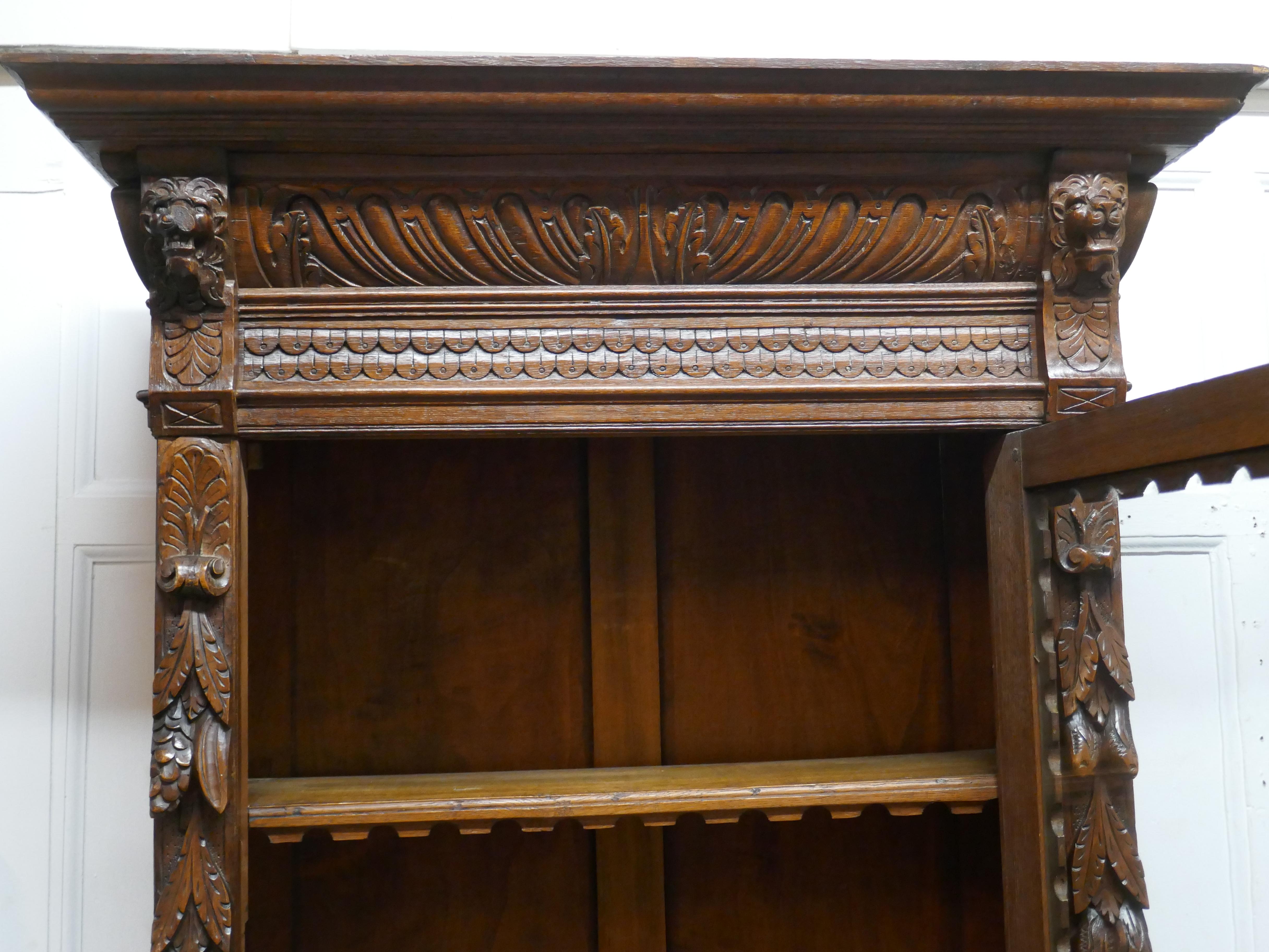 Pair of French Carved Gothic Oak Bookcases 6