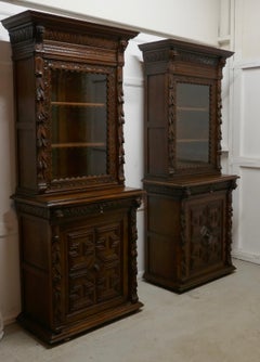 Pair of French Carved Gothic Oak Bookcases