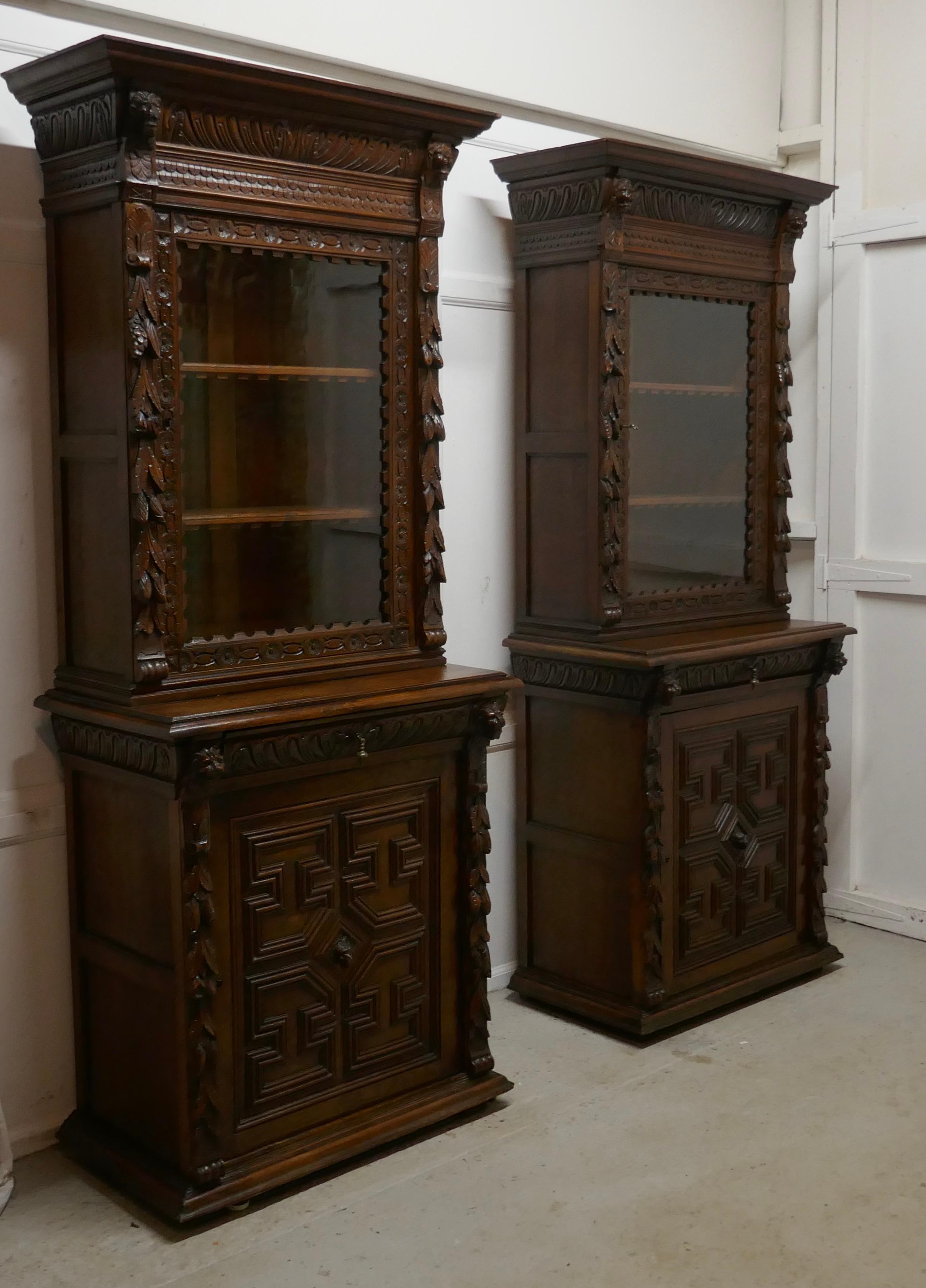 Pair of French Carved Gothic Oak Bookcases In Good Condition In Chillerton, Isle of Wight