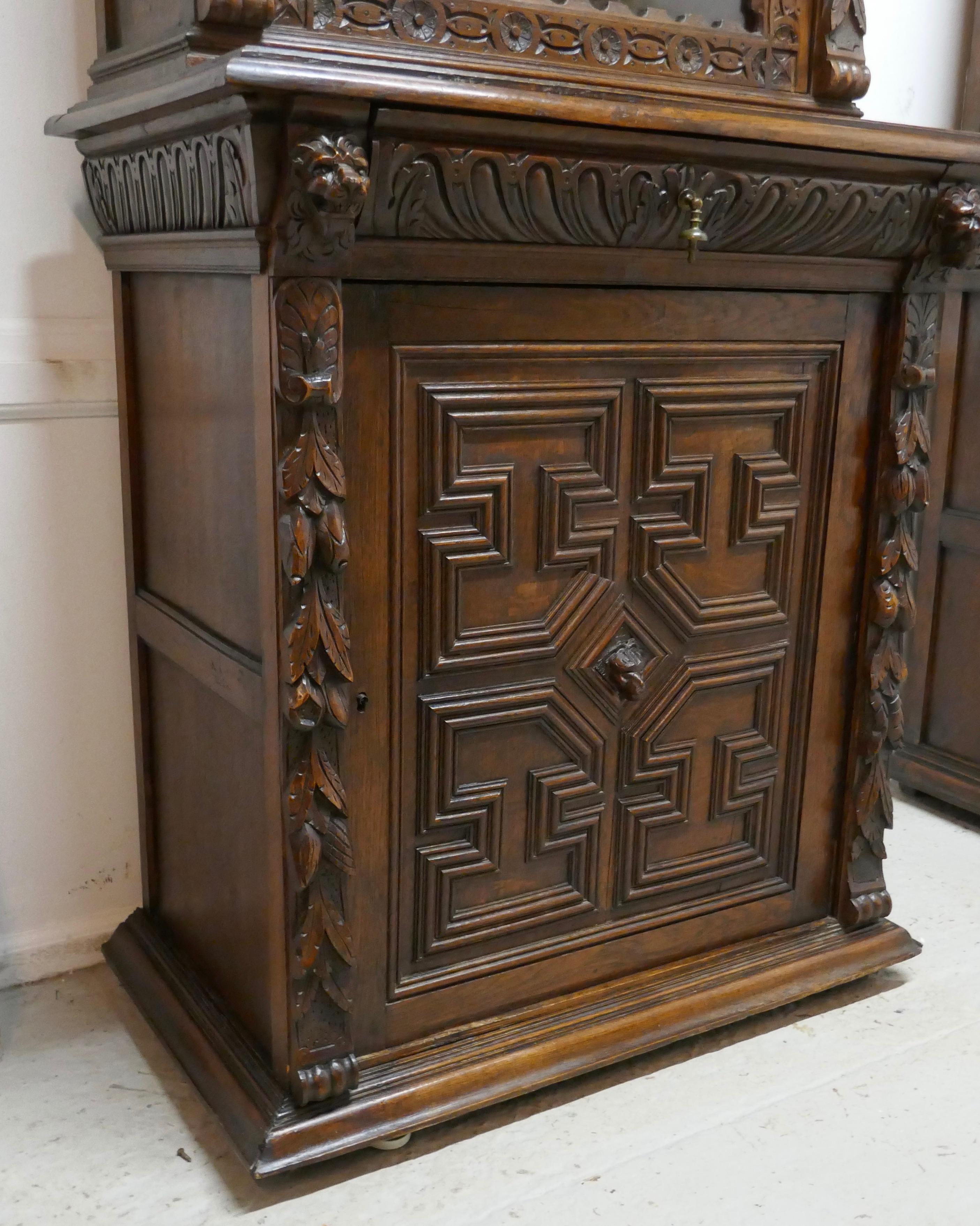 19th Century Pair of French Carved Gothic Oak Bookcases