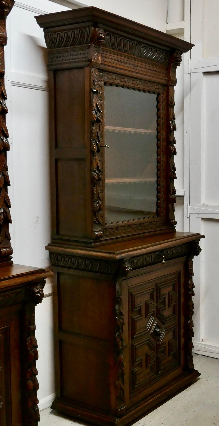 Pair of French Carved Gothic Oak Bookcases For Sale at 1stDibs