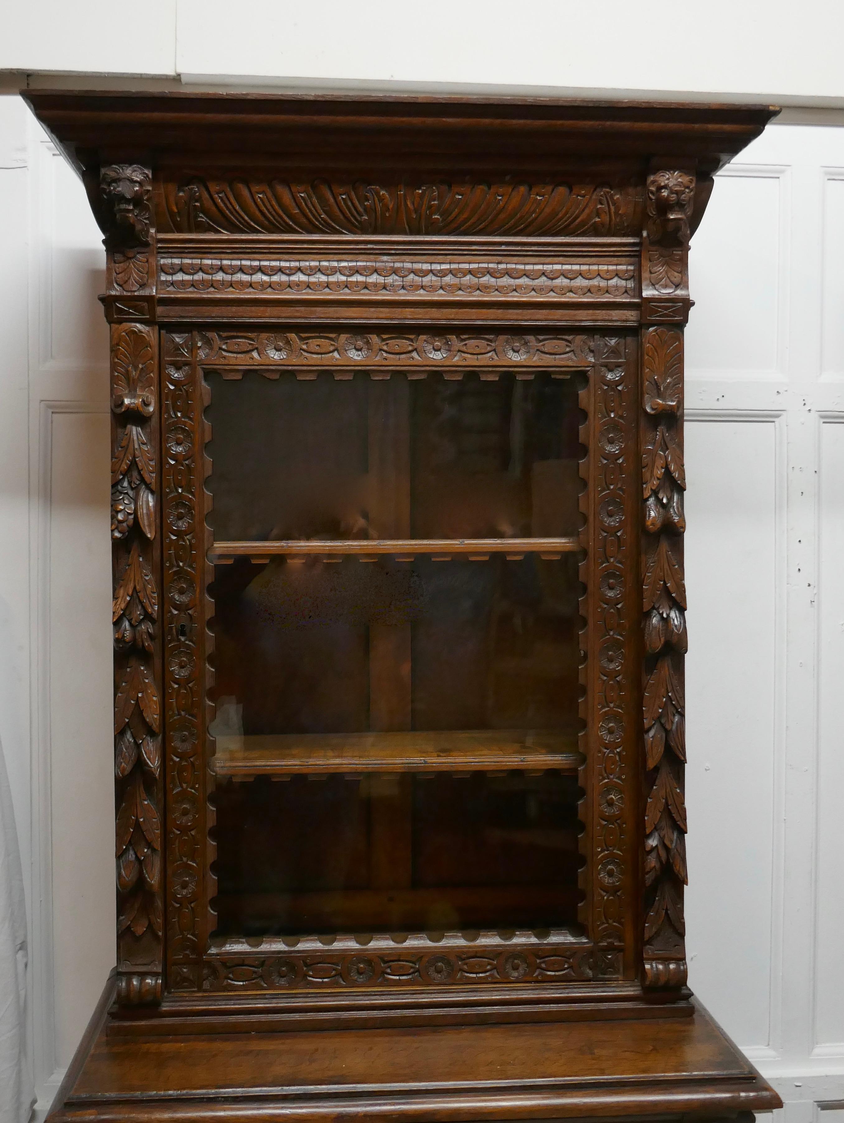 Pair of French Carved Gothic Oak Bookcases 2