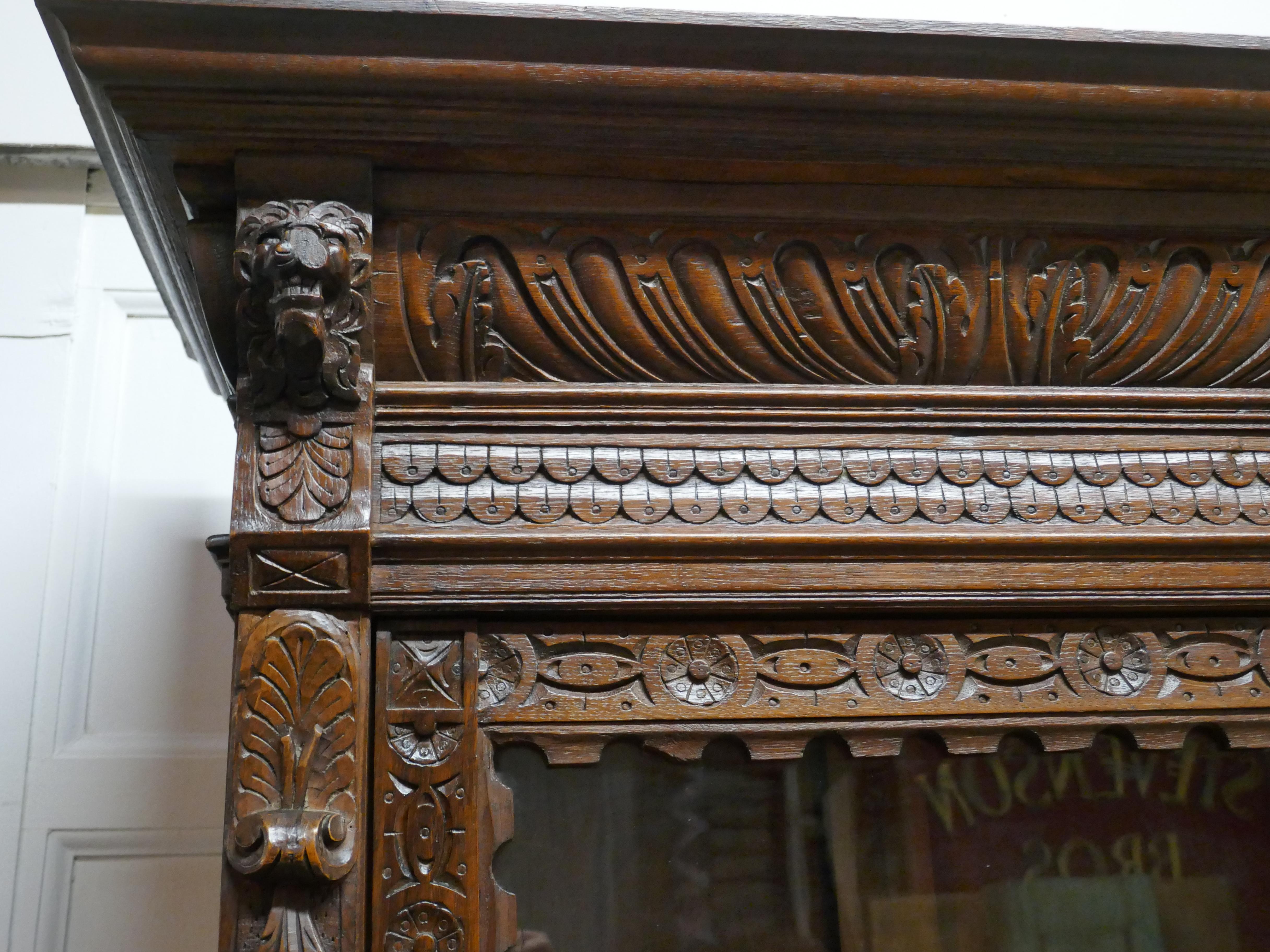 Pair of French Carved Gothic Oak Bookcases 4