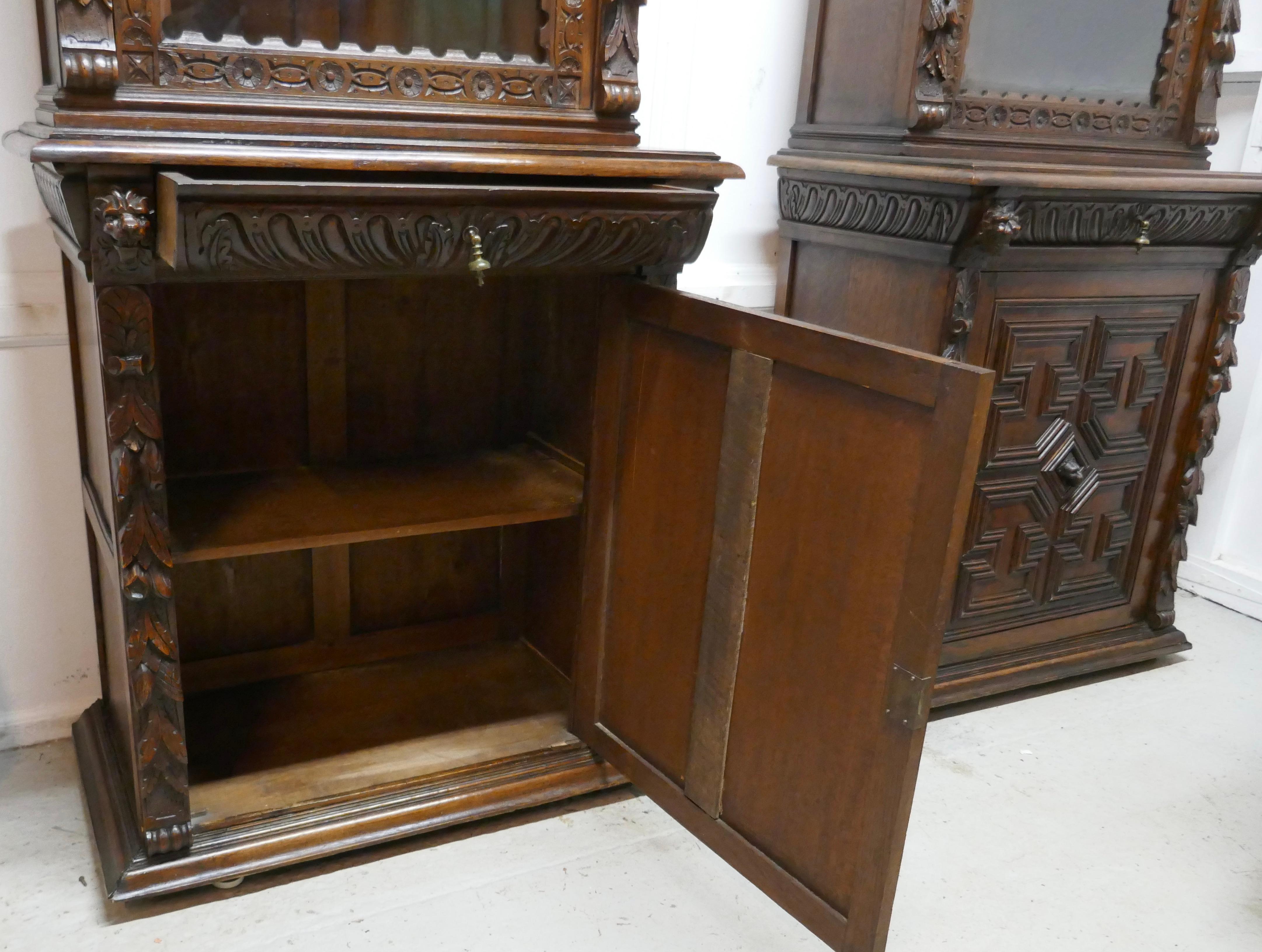 Pair of French Carved Gothic Oak Bookcases 4