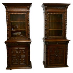 Pair of French Carved Gothic Oak Bookcases