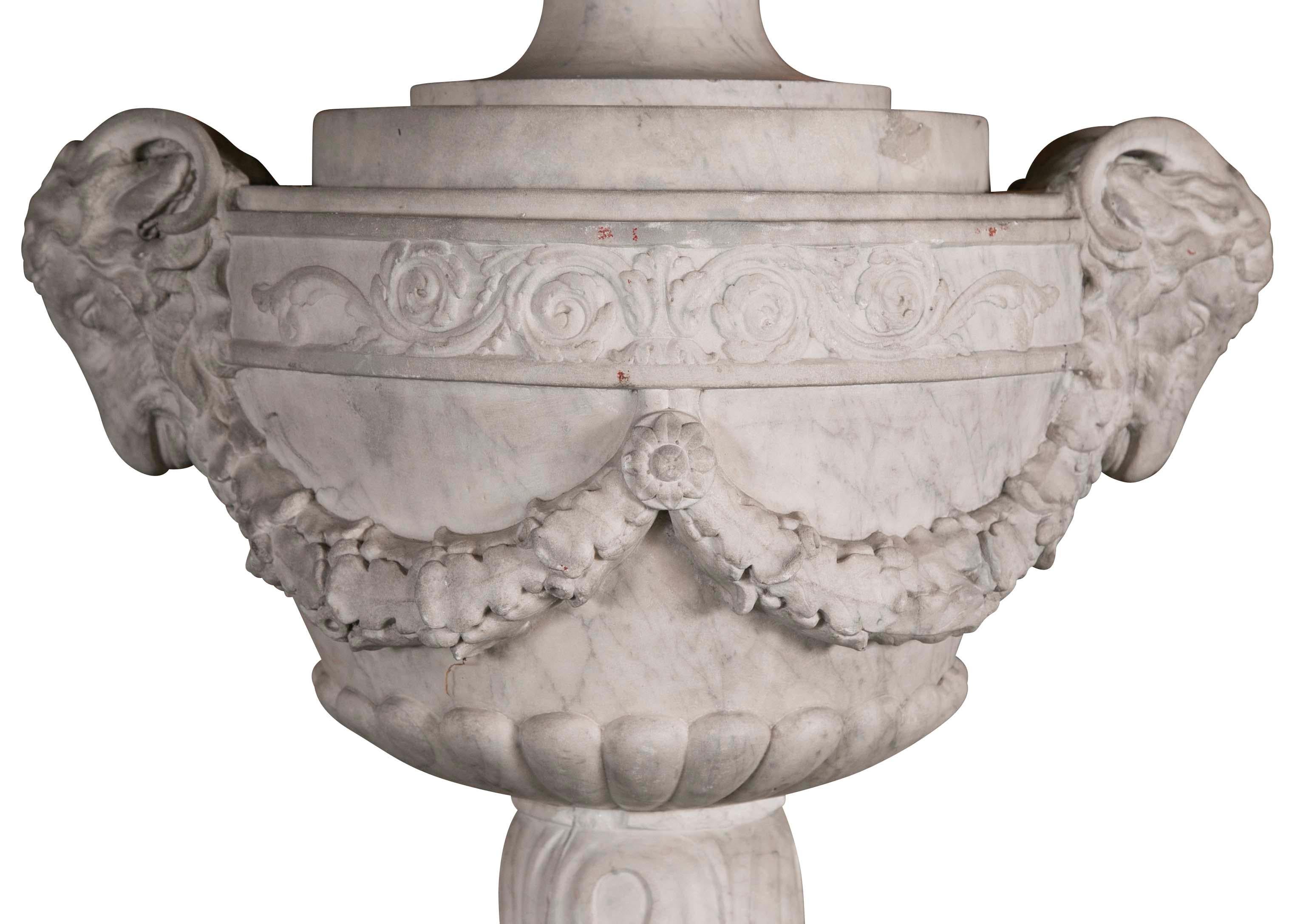 Pair of French Carved Neoclassical Marble Urns 1