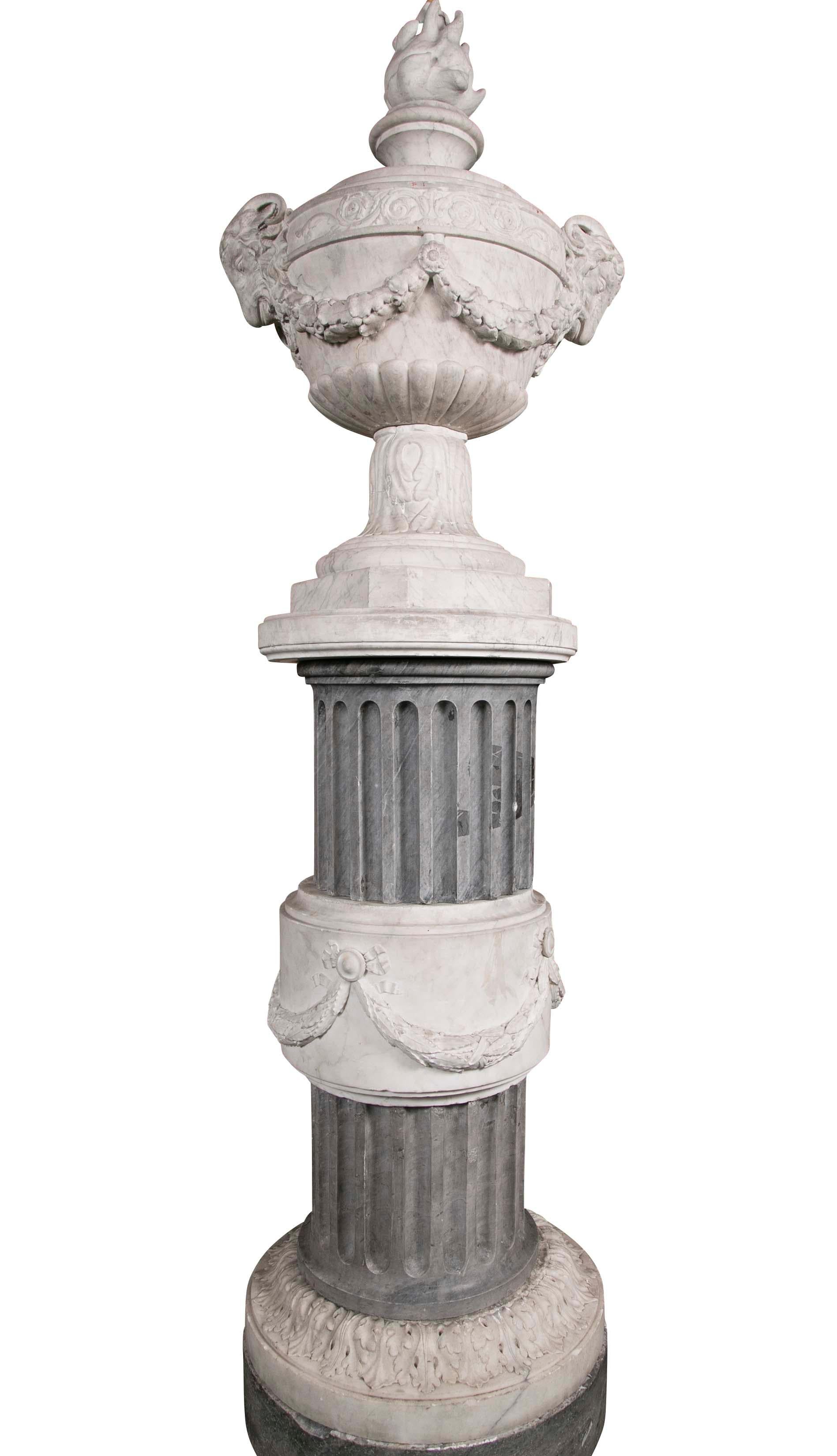 Pair of French Carved Neoclassical Marble Urns 4