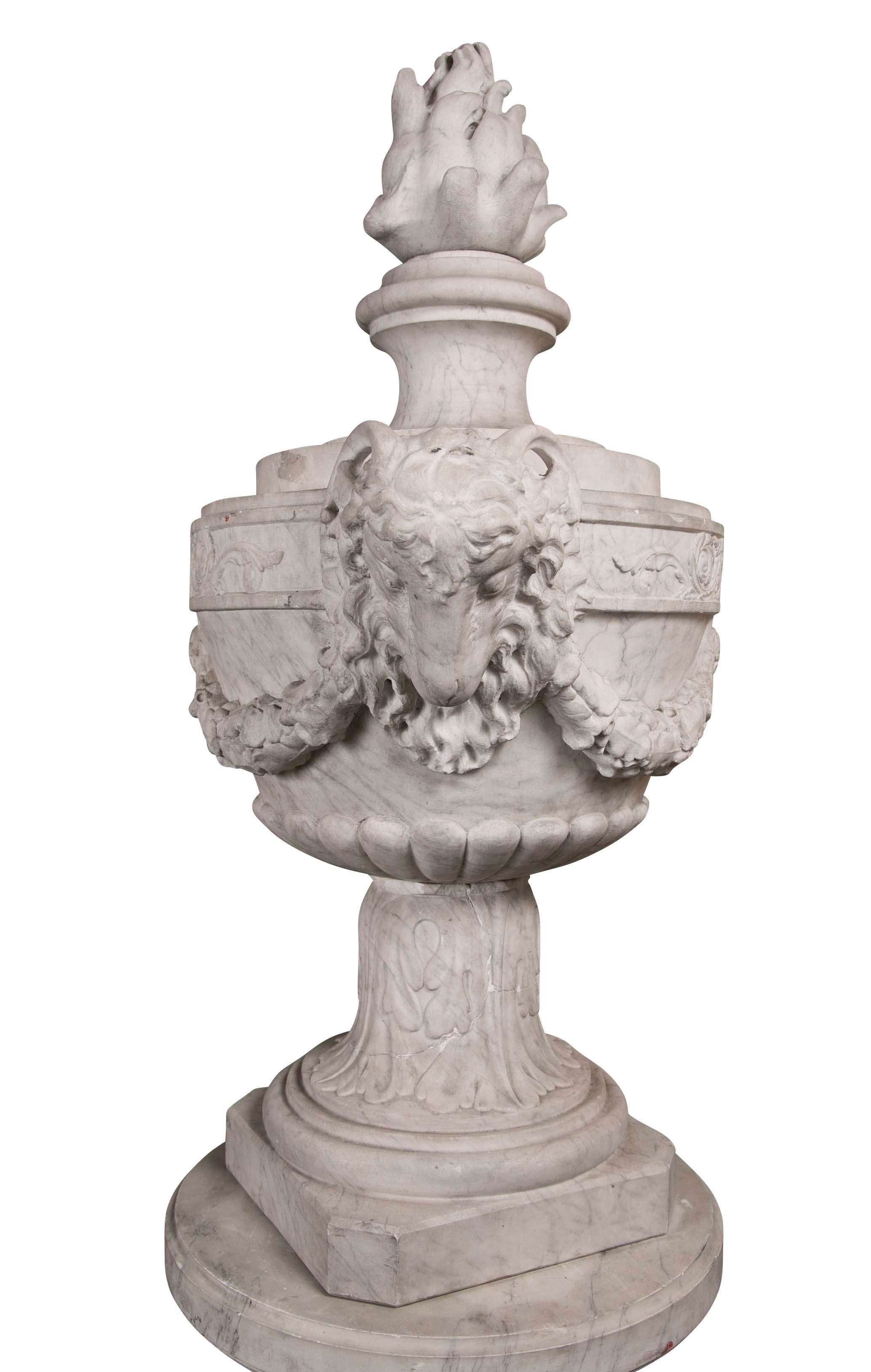 Pair of French Carved Neoclassical Marble Urns 5