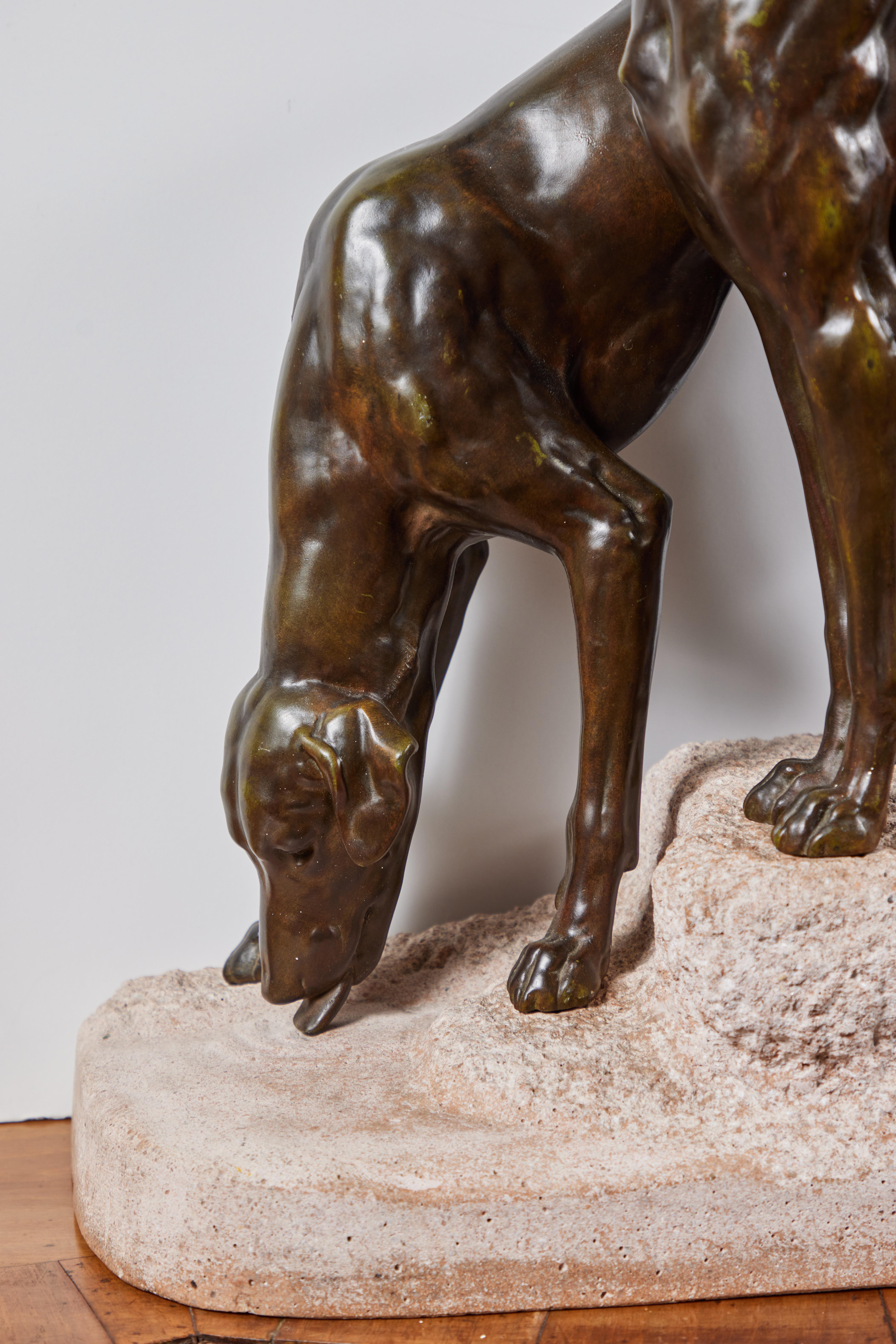 Pair of French, Cast Bronze Hounds In Good Condition In Newport Beach, CA