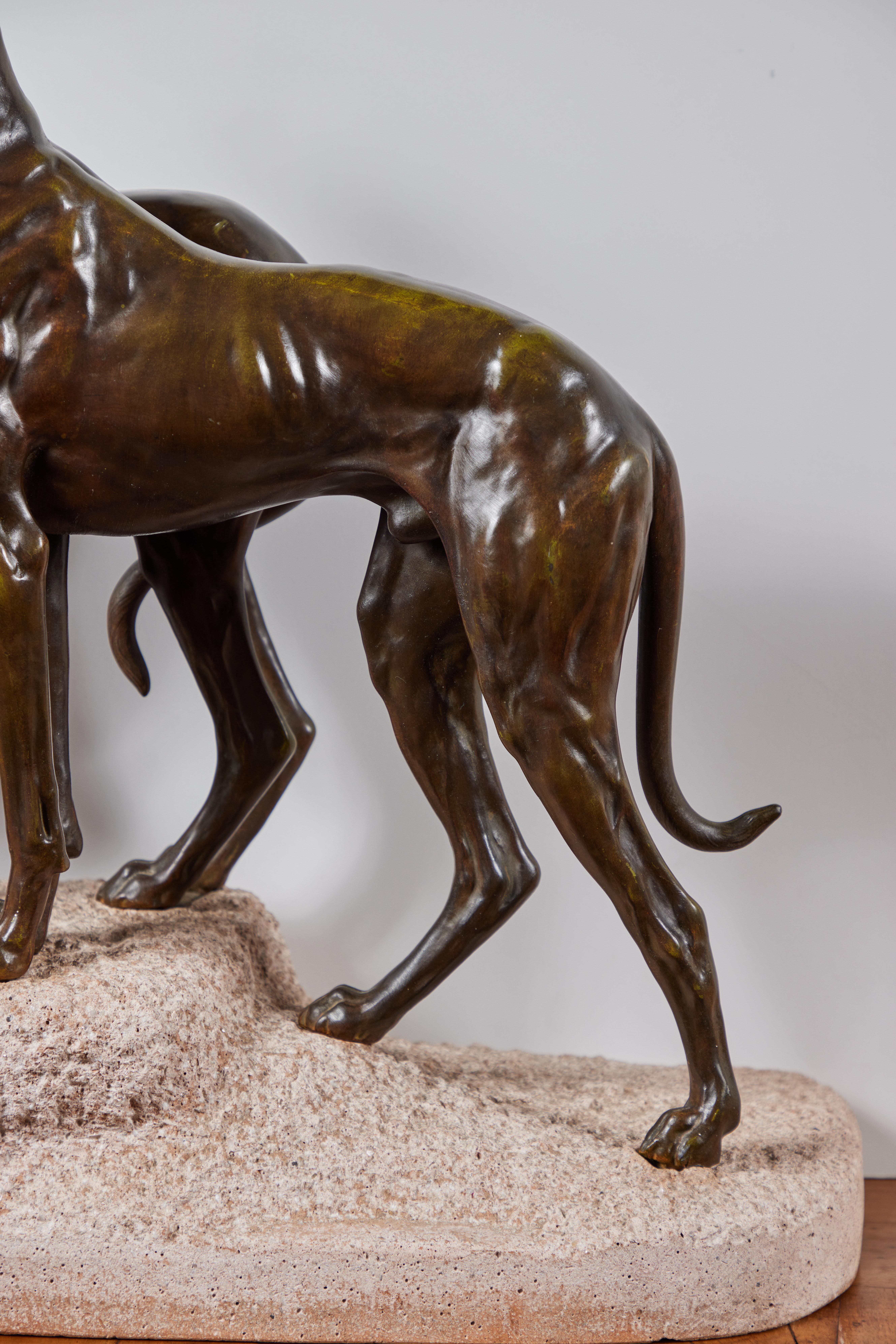 Early 20th Century Pair of French, Cast Bronze Hounds