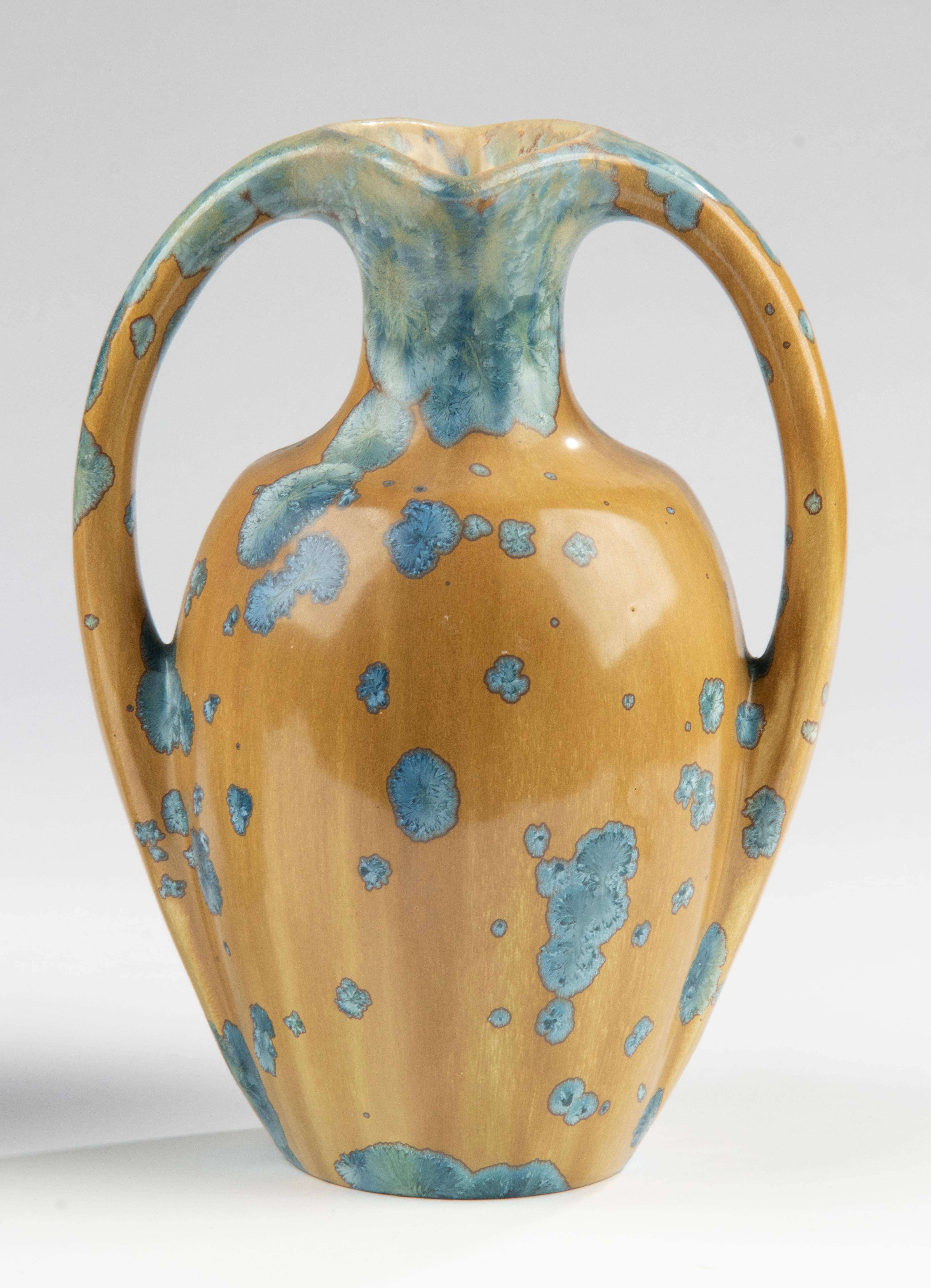 Paire de vases Art Déco en céramique française avec glaçure cristalline - Pierrefonds  en vente 1